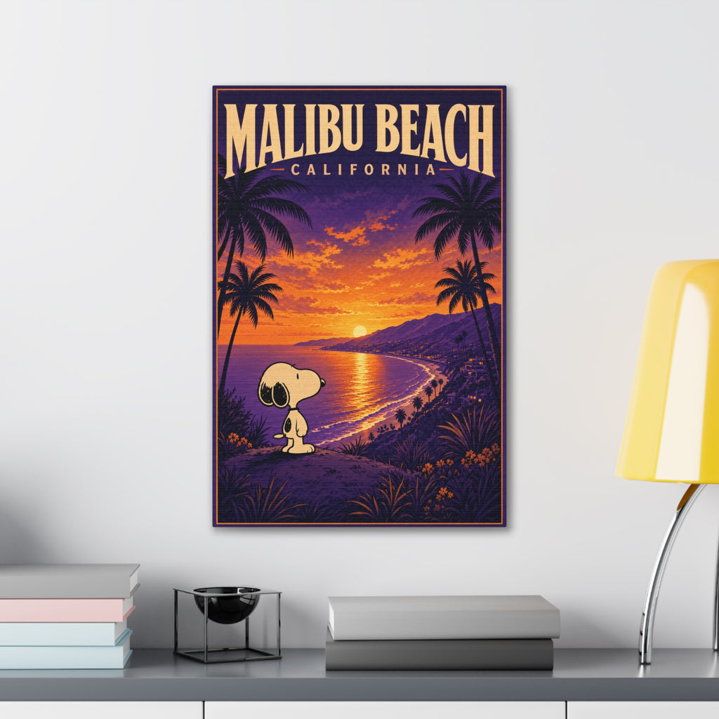 Malibu Beach Sunset Snoopy Canvas