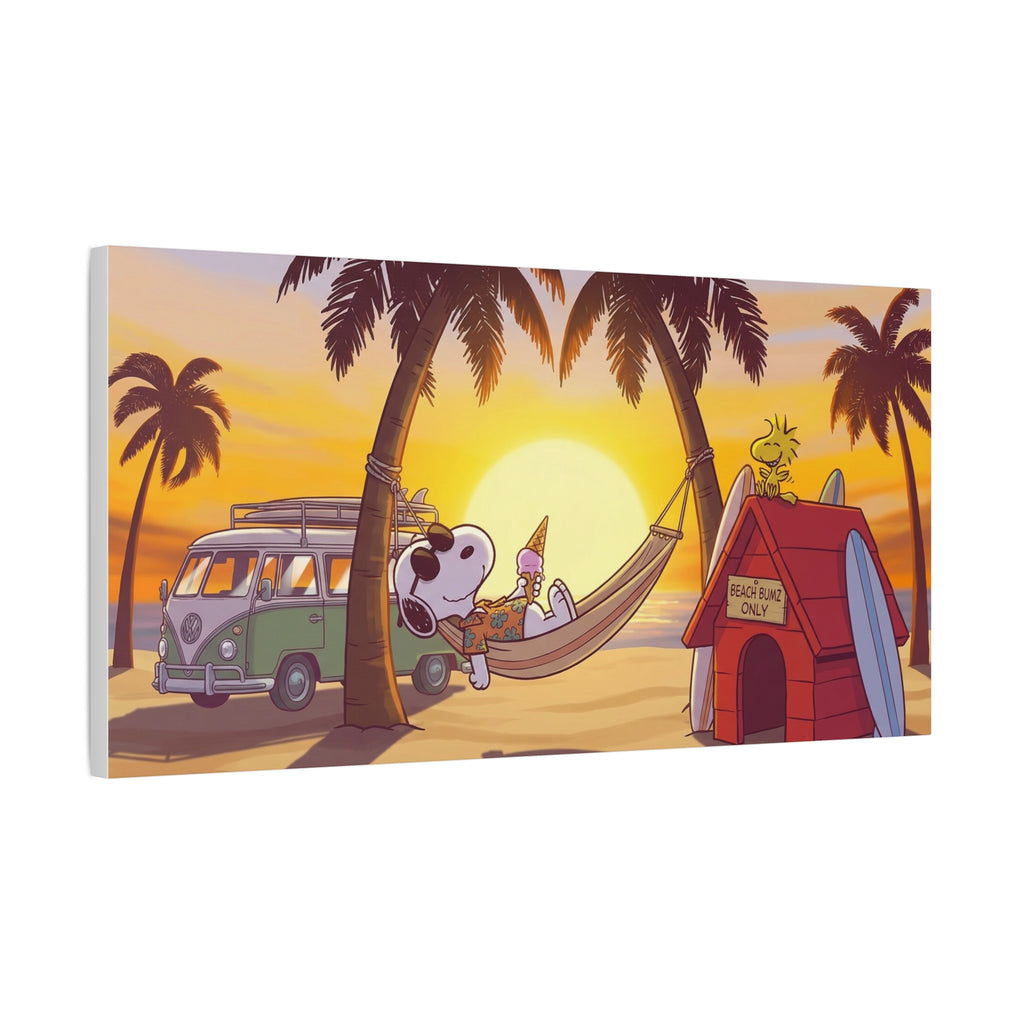 Snoopy Beach Sunset Canvas Poster