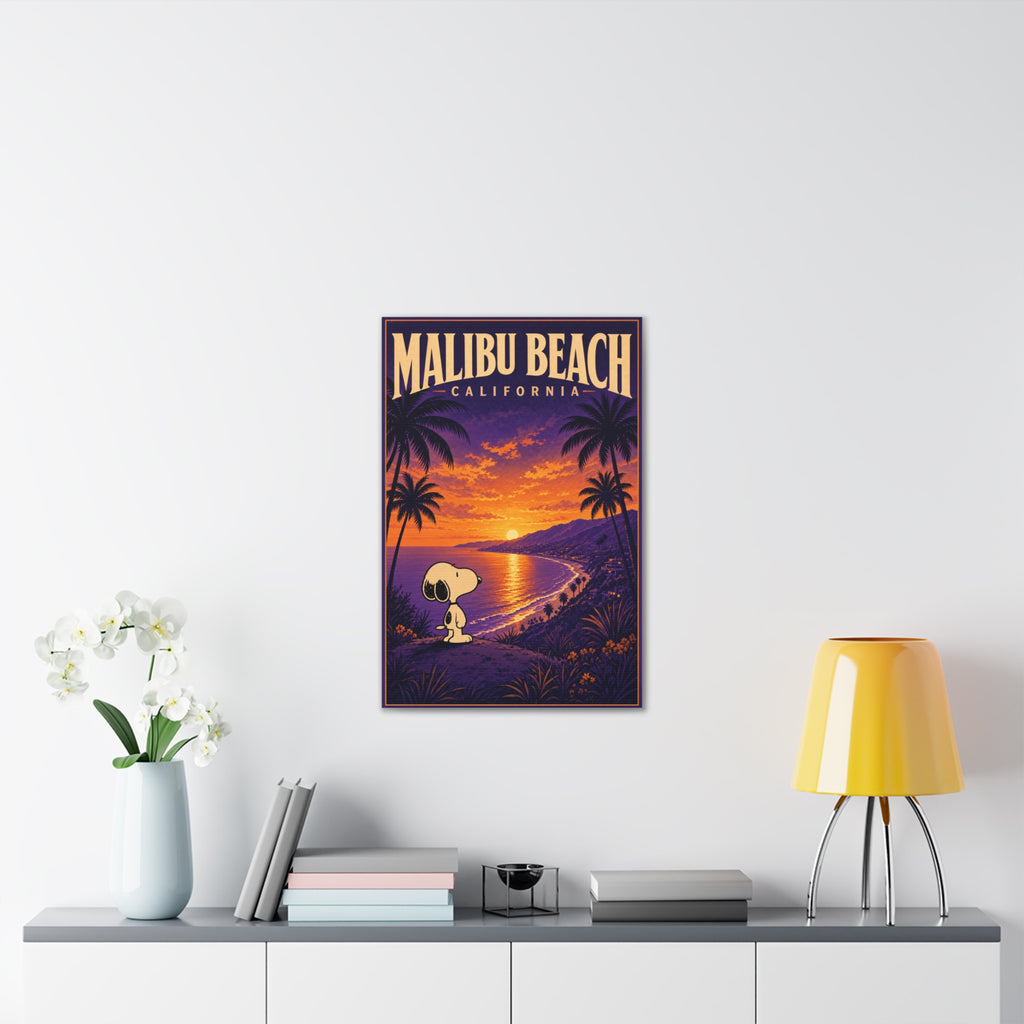 Malibu Beach Sunset Snoopy Canvas