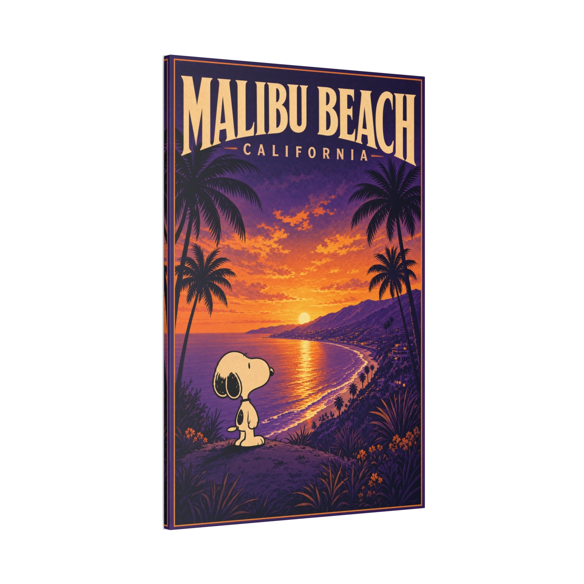 Malibu Beach Sunset Snoopy Canvas