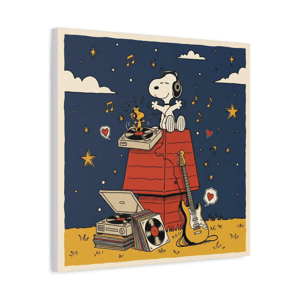 Snoopy Listening to Music Canvas