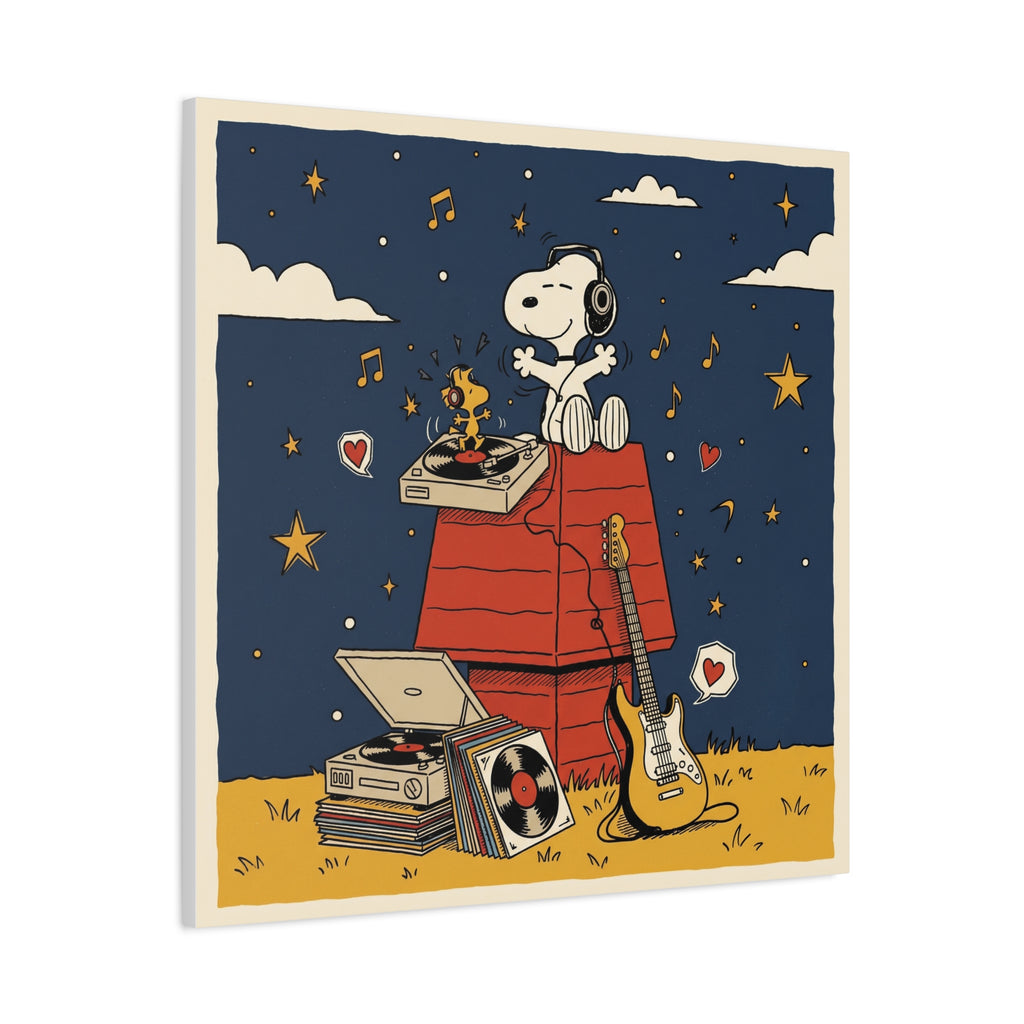 Snoopy Listening to Music Canvas