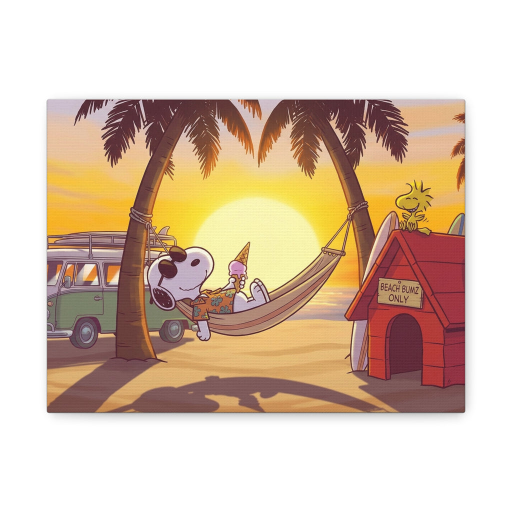 Snoopy Beach Sunset Canvas Poster