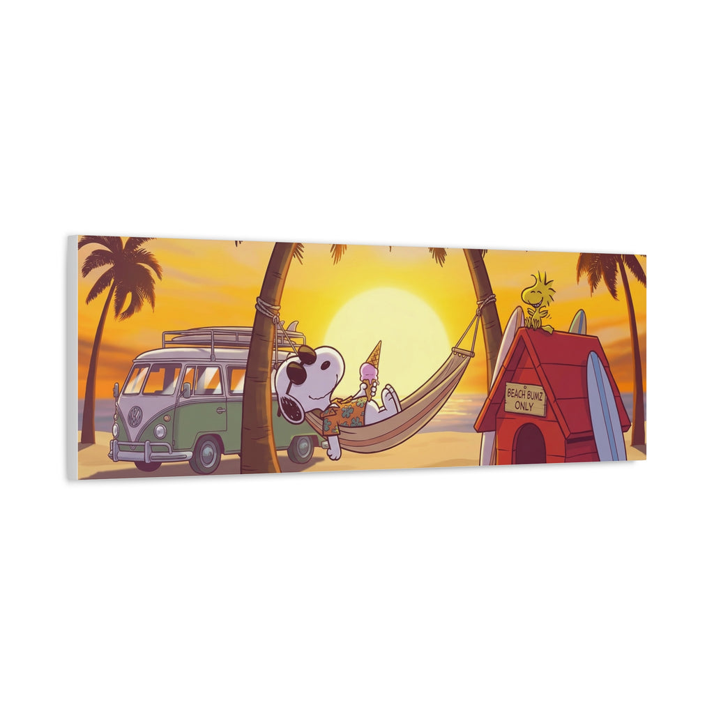 Snoopy Beach Sunset Canvas Poster