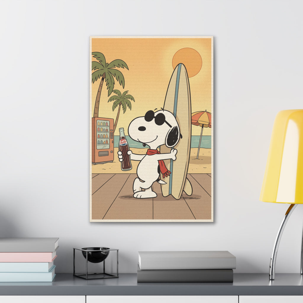Snoopy Surfing Beach Scene Canvas