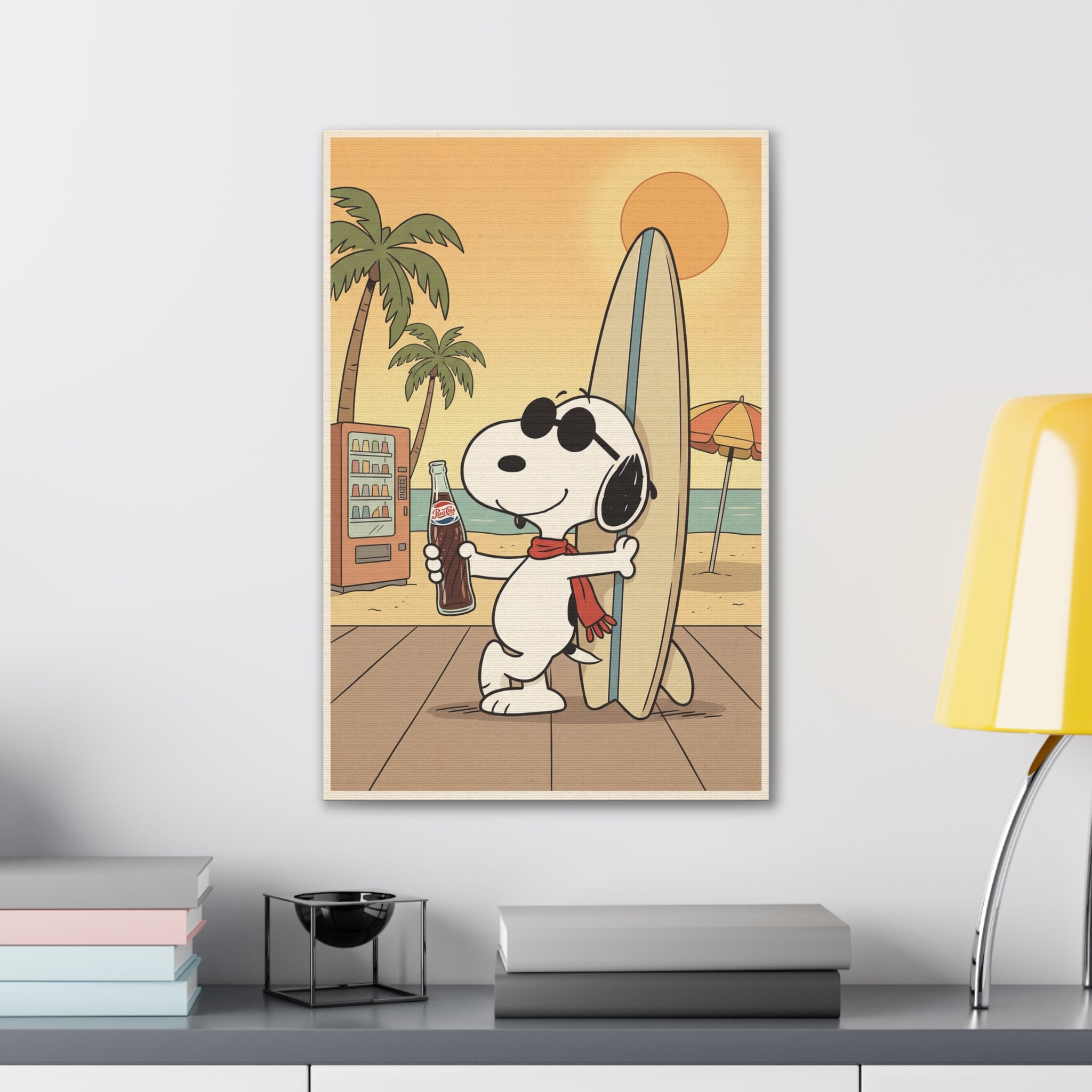 Snoopy Surfing Beach Scene Canvas