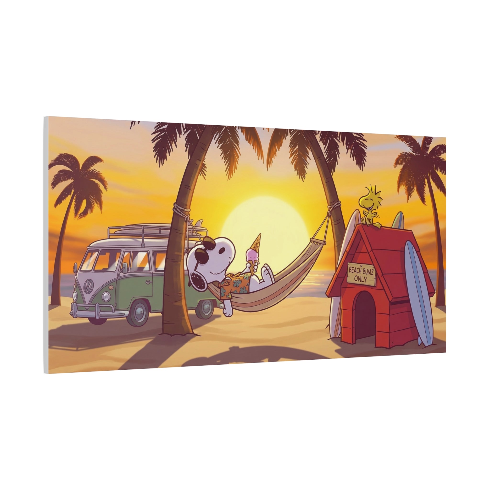Snoopy Beach Sunset Canvas Poster