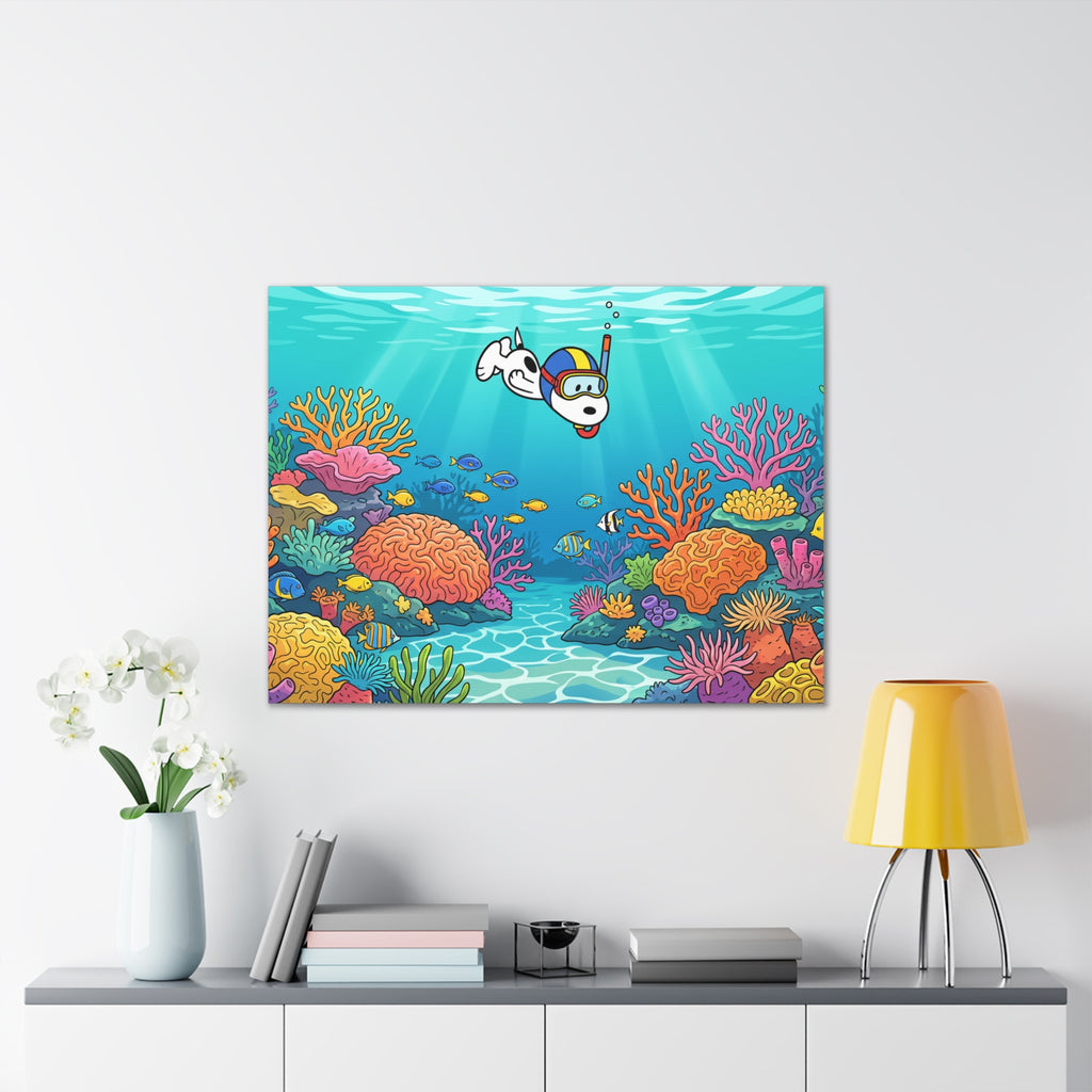 Snorkeling Dog Coral Reef Canvas