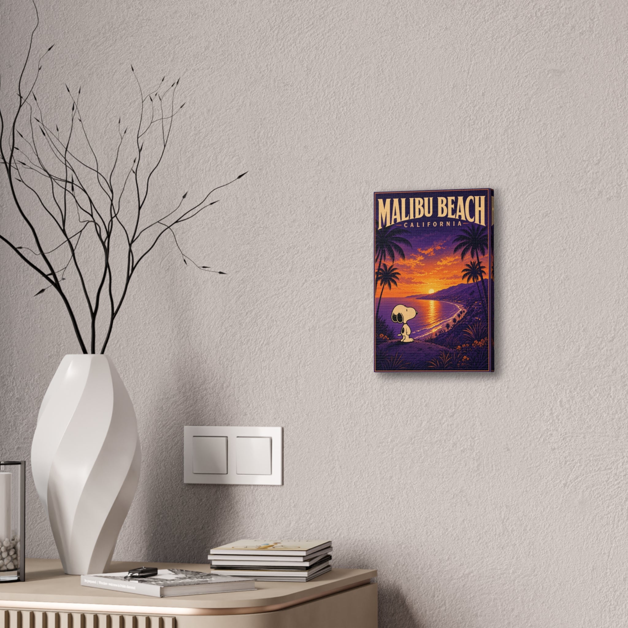 Malibu Beach Sunset Snoopy Canvas