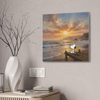 Snoopy Sunset on Pier Canvas