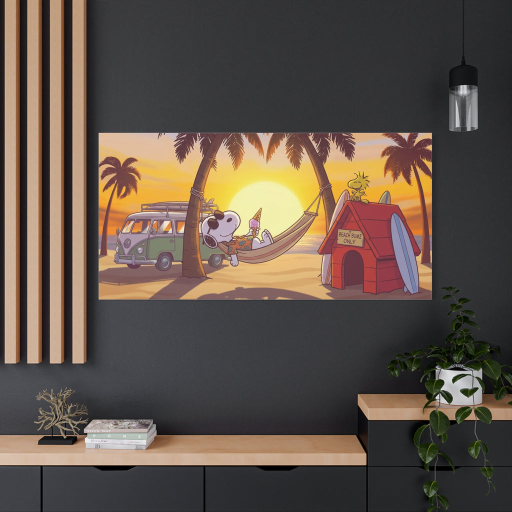 Snoopy Beach Sunset Canvas Poster