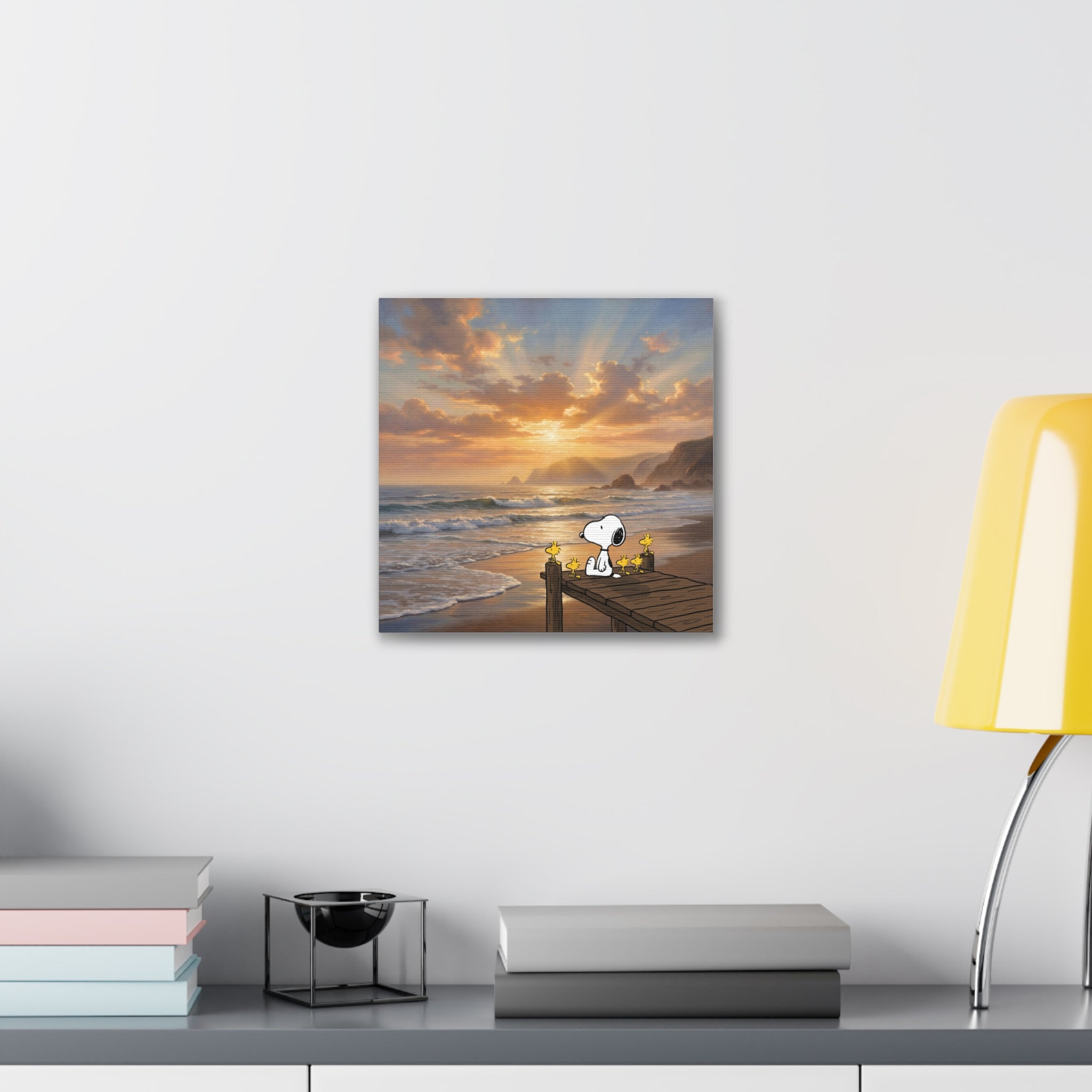 Snoopy Sunset on Pier Canvas