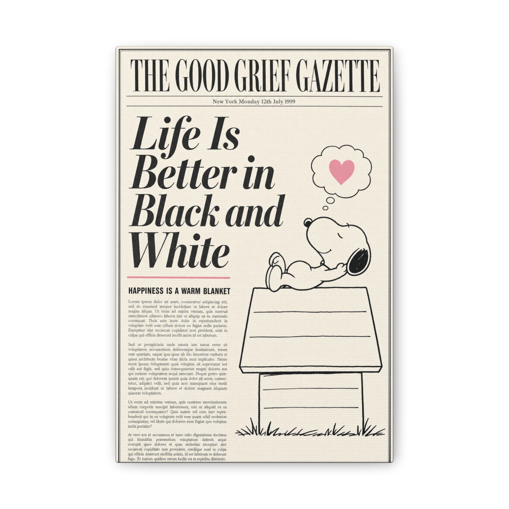 Black And White Snoopy Canvas