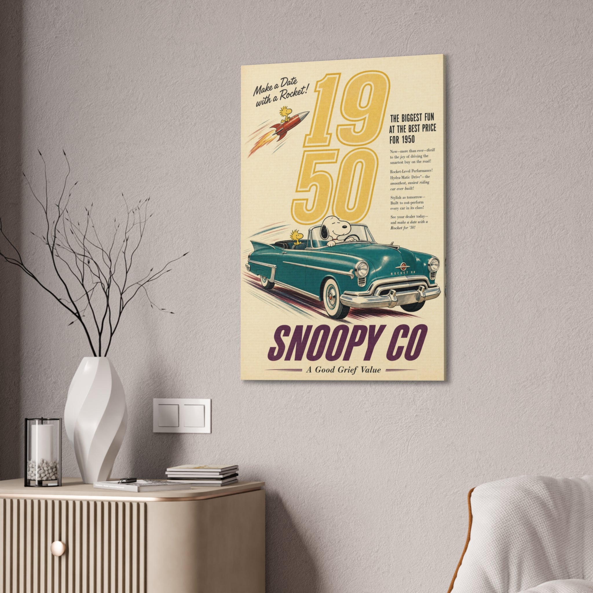 Vintage Snoopy Car Canvas