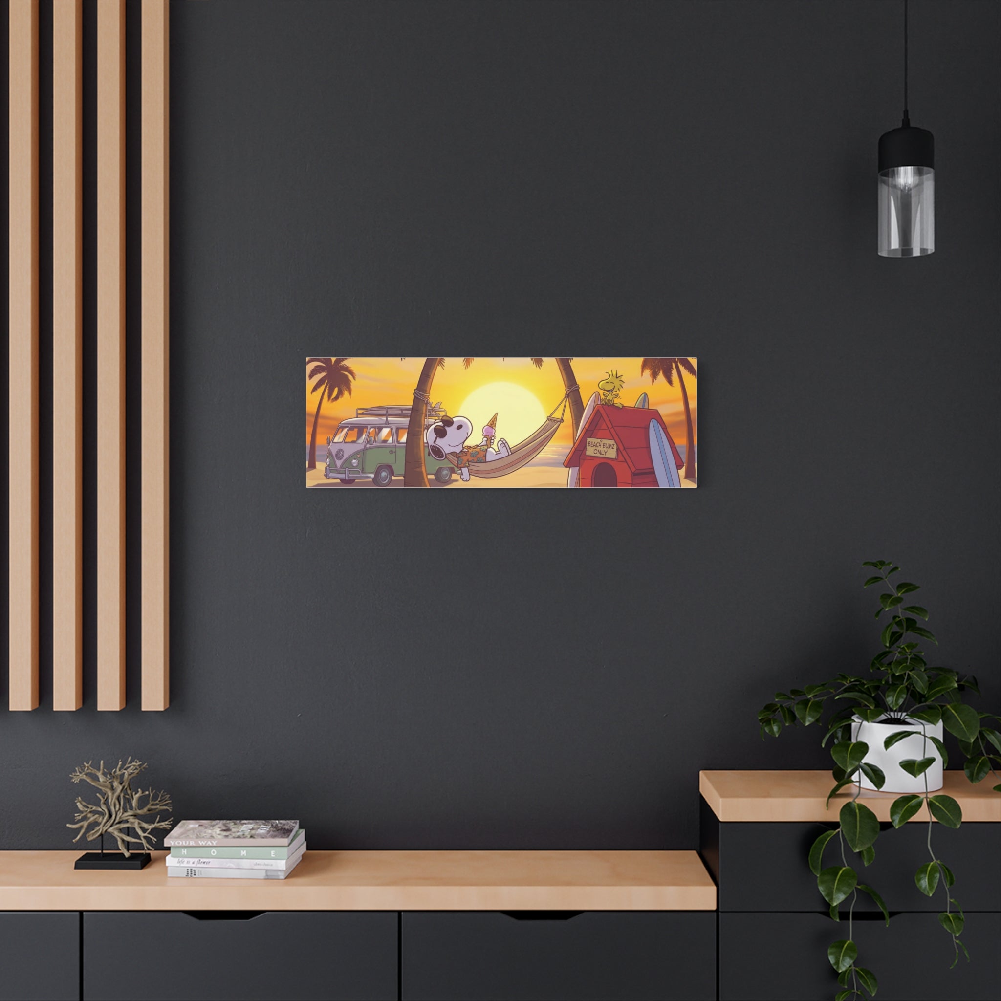 Snoopy Beach Sunset Canvas Poster