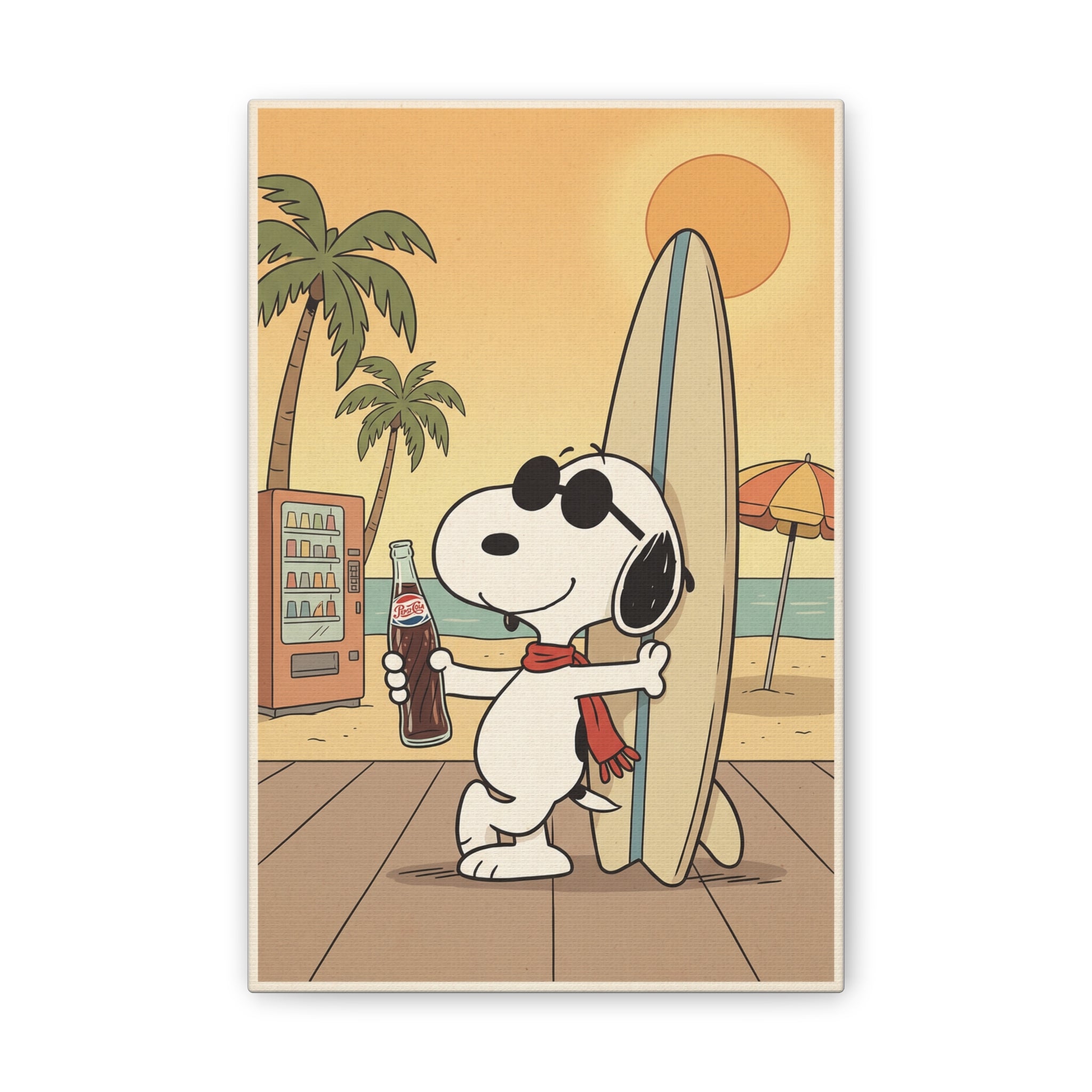 Snoopy Surfing Beach Scene Canvas