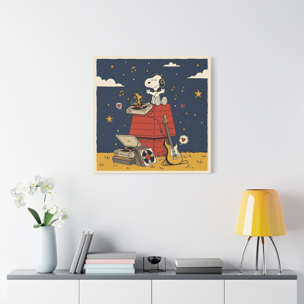 Snoopy Listening to Music Canvas