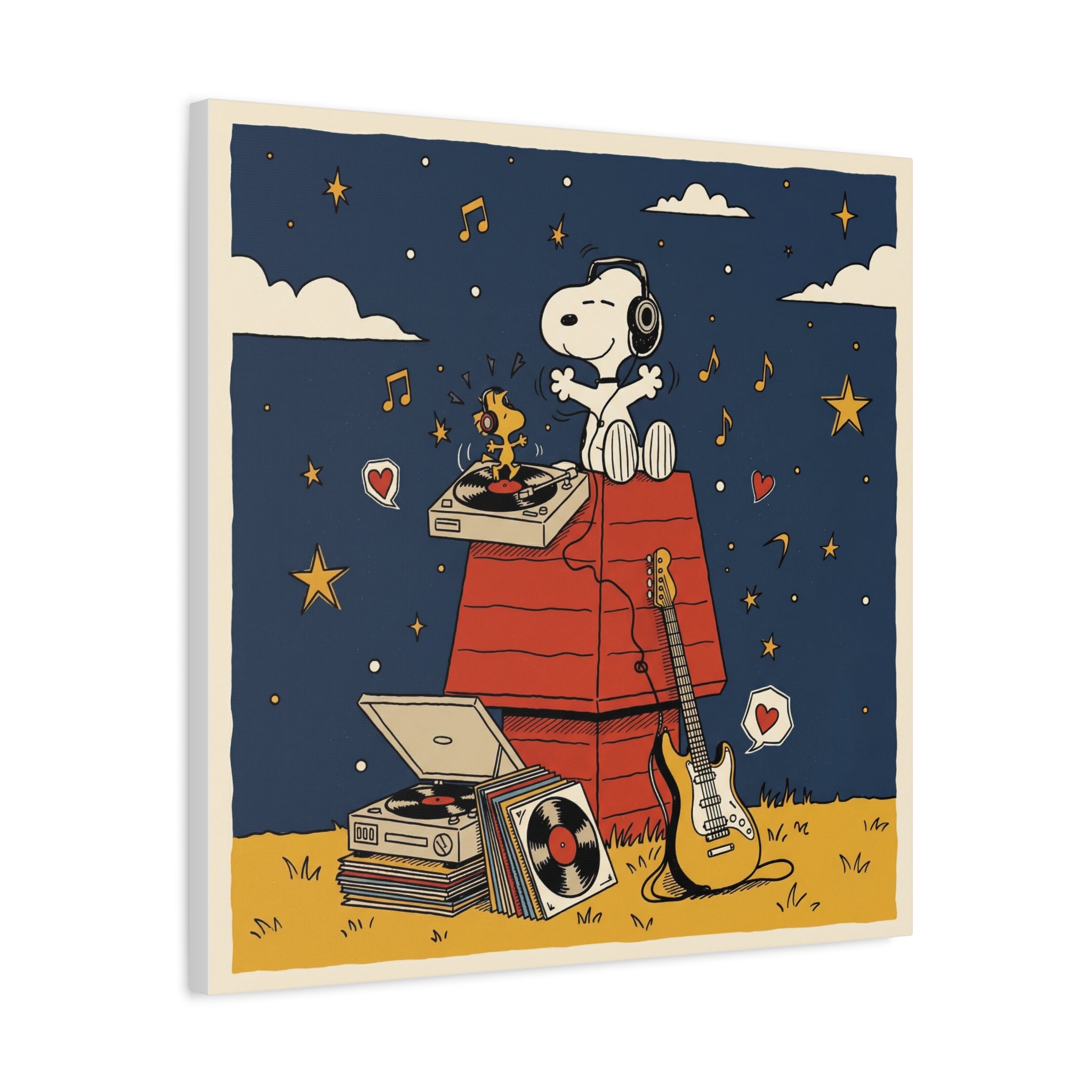 Snoopy Listening to Music Canvas