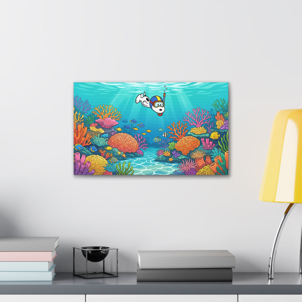 Snorkeling Dog Coral Reef Canvas