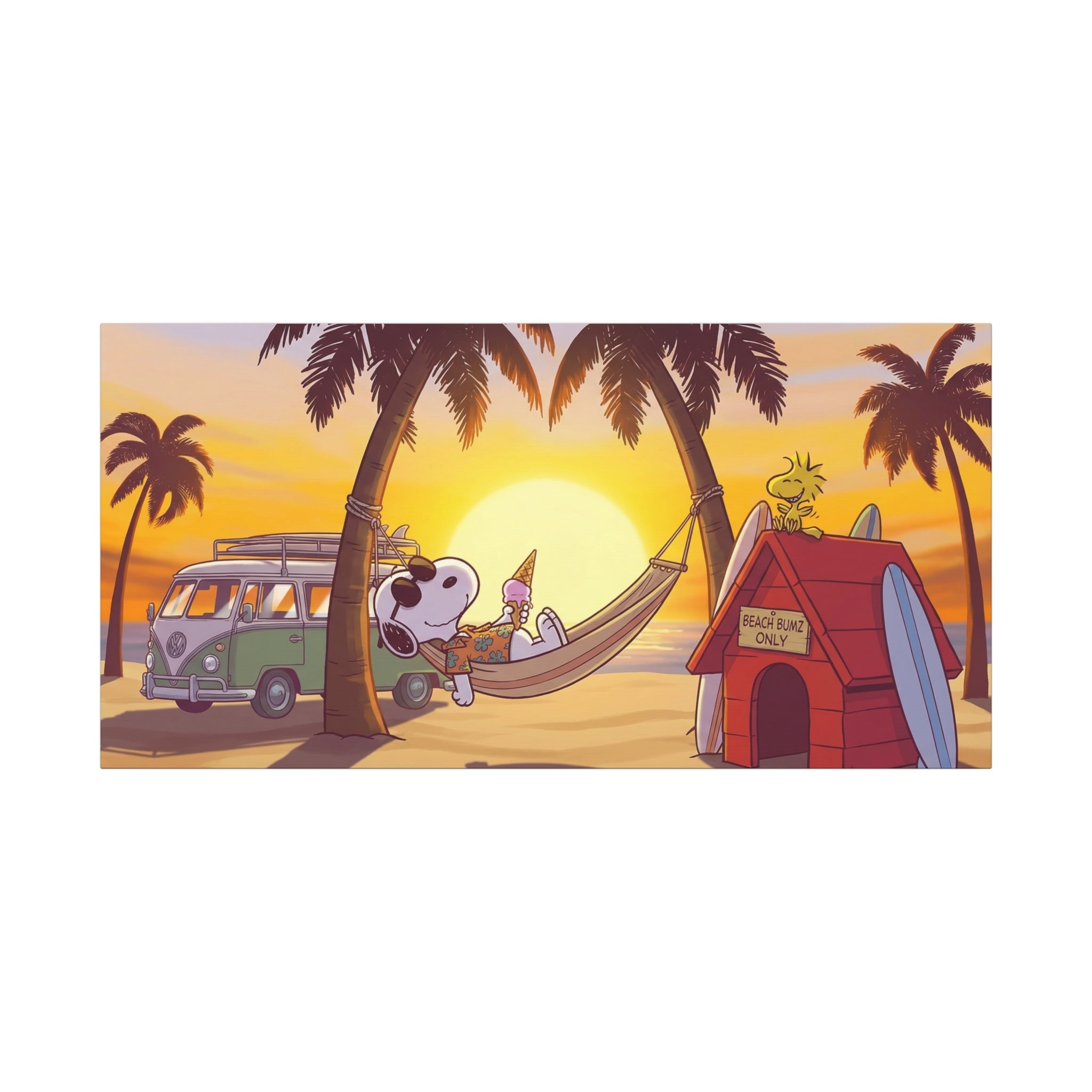 Snoopy Beach Sunset Canvas Poster