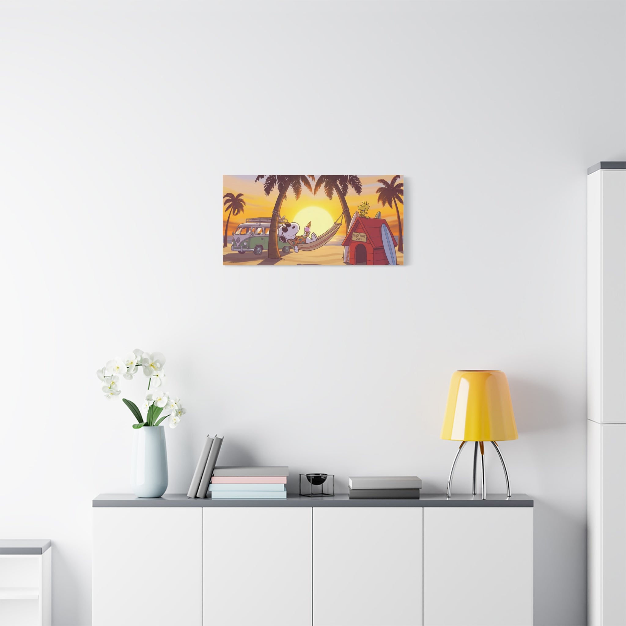 Snoopy Beach Sunset Canvas Poster