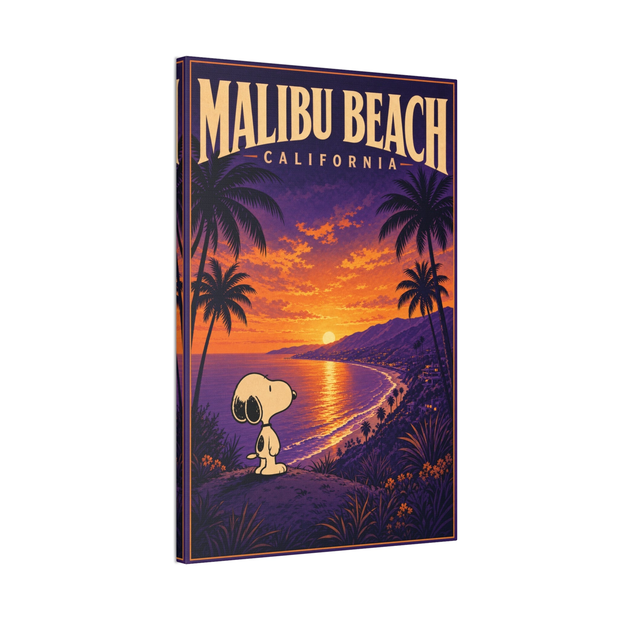 Malibu Beach Sunset Snoopy Canvas