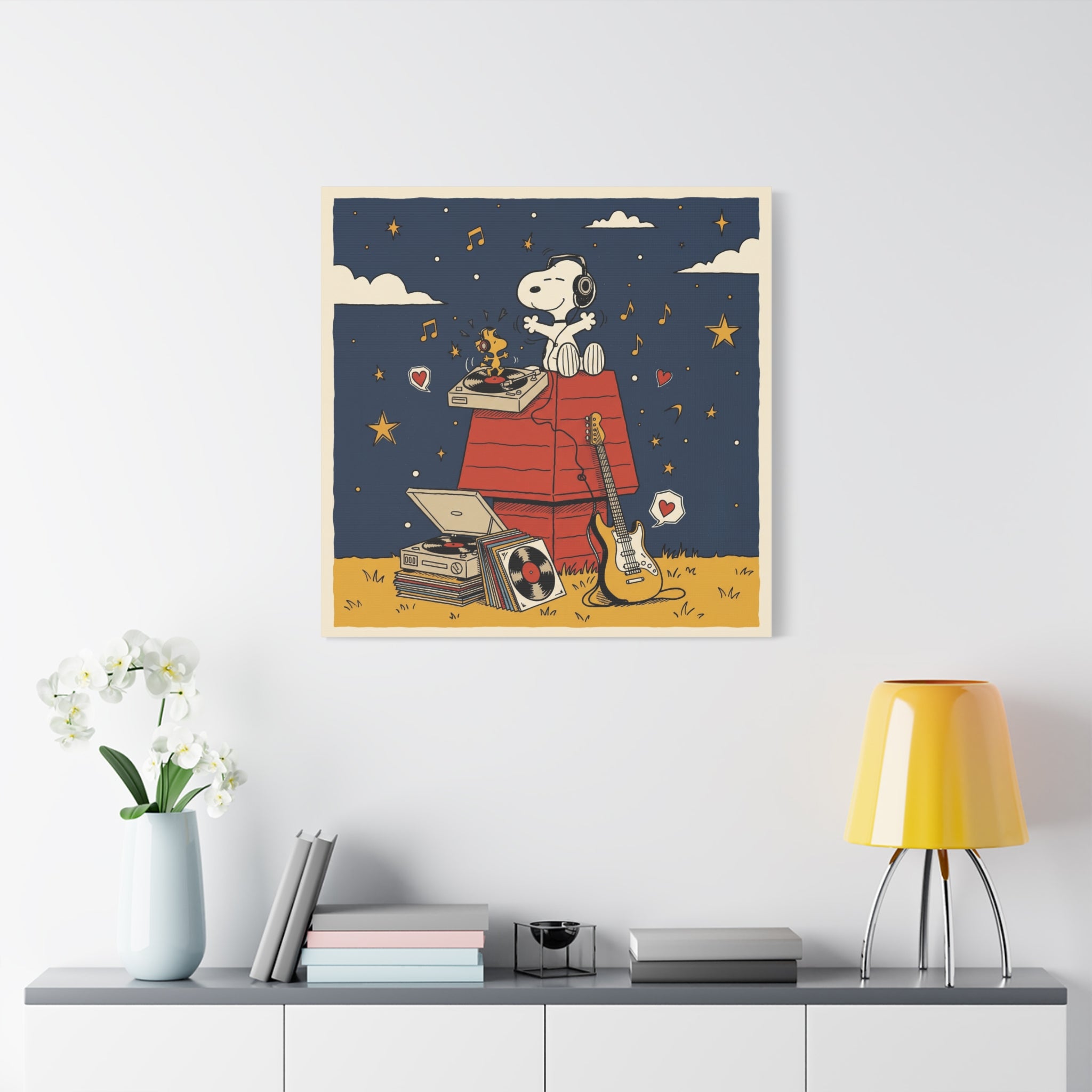 Snoopy Listening to Music Canvas