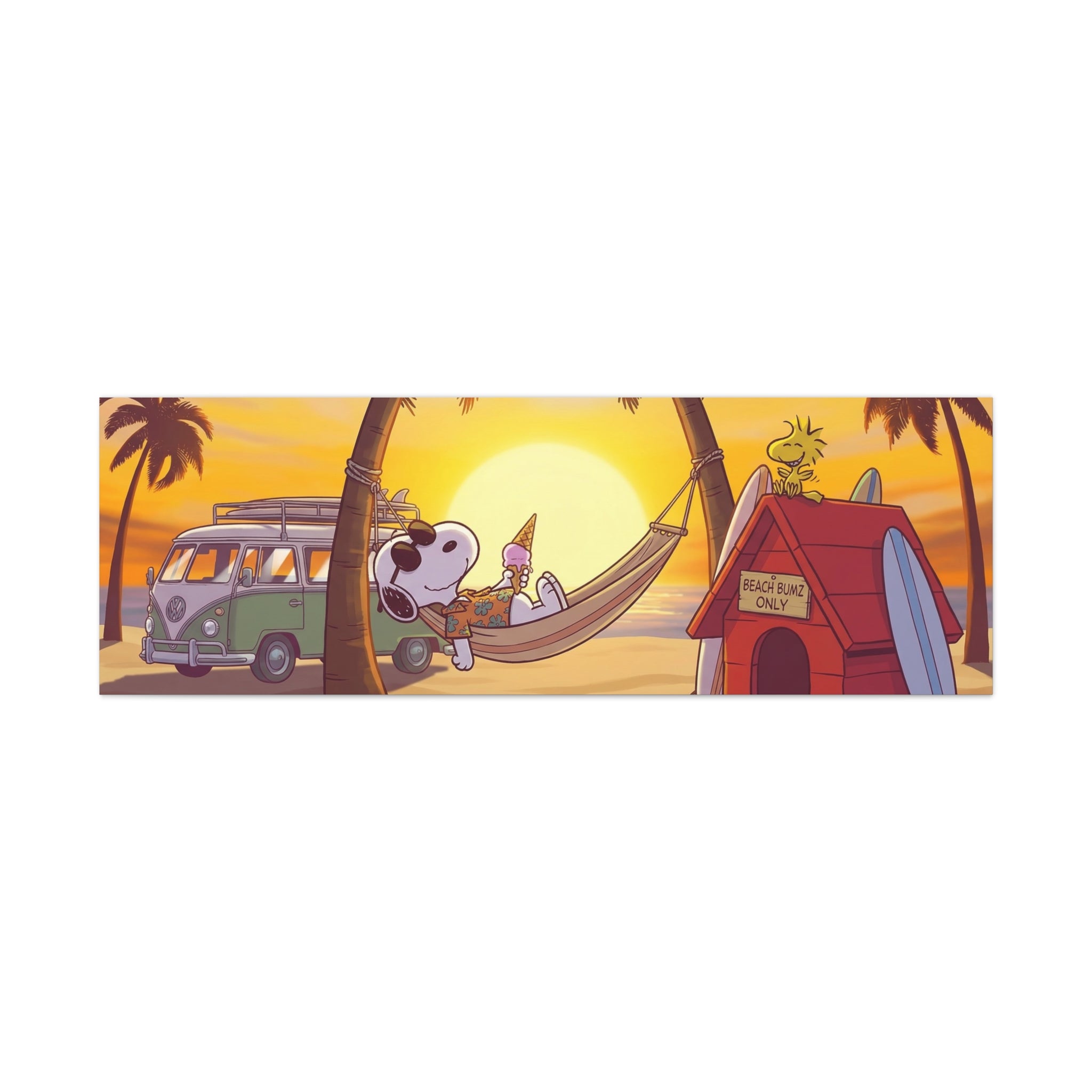 Snoopy Beach Sunset Canvas Poster