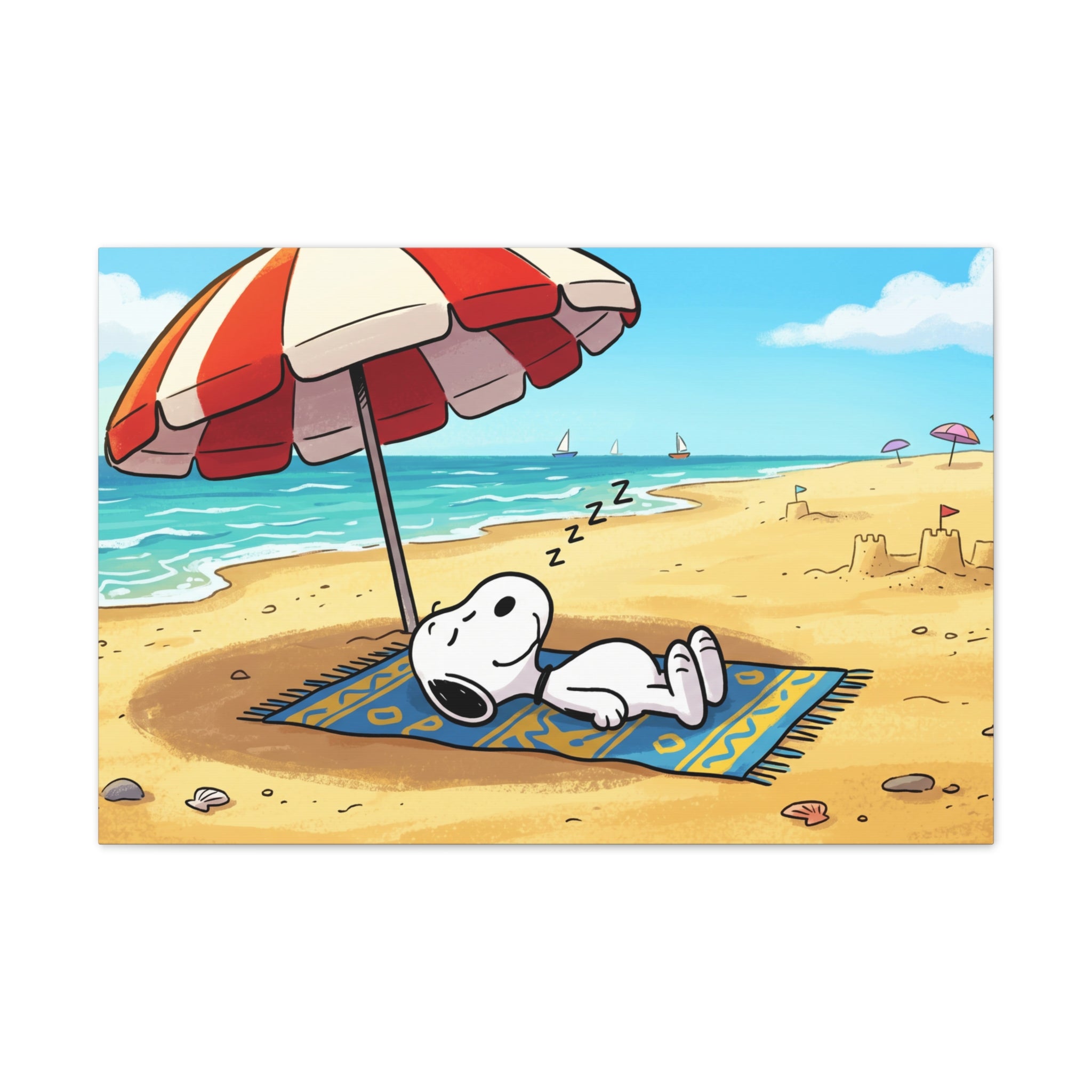 Sleeping Snoopy Beach Scene Canvas