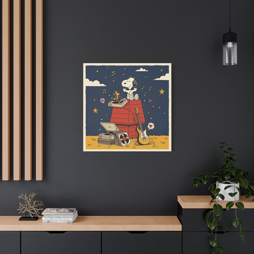 Snoopy Listening to Music Canvas