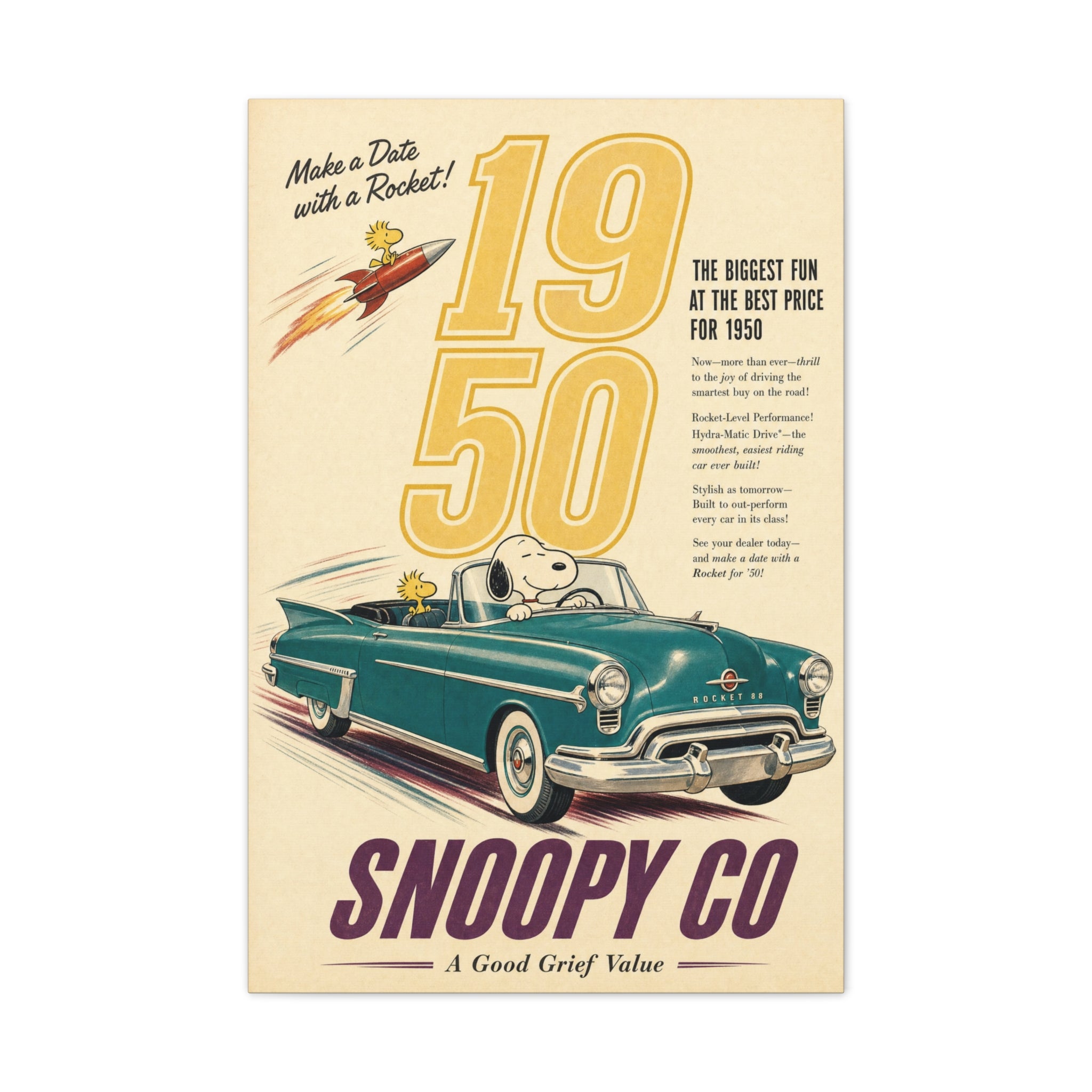 Vintage Snoopy Car Canvas