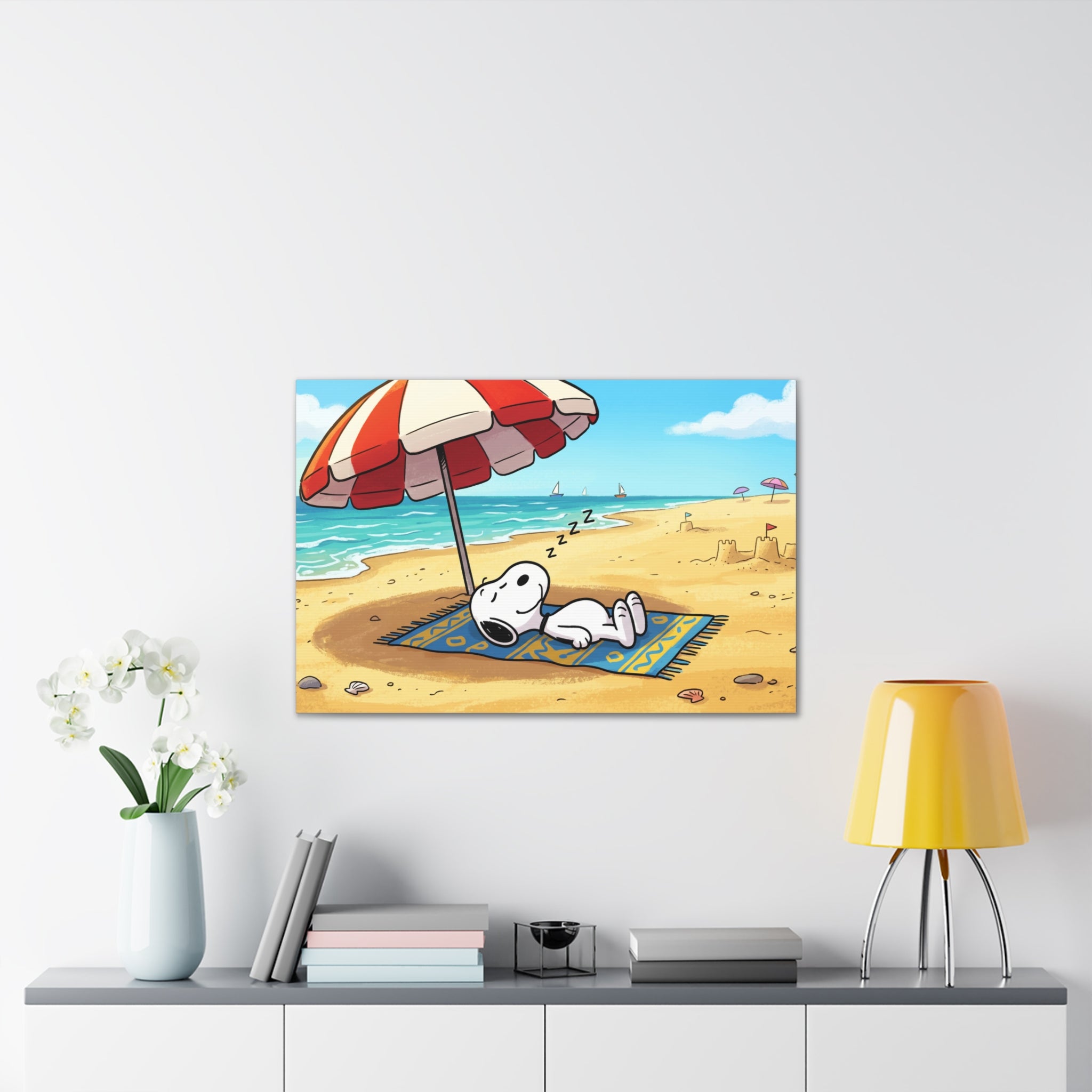 Sleeping Snoopy Beach Scene Canvas