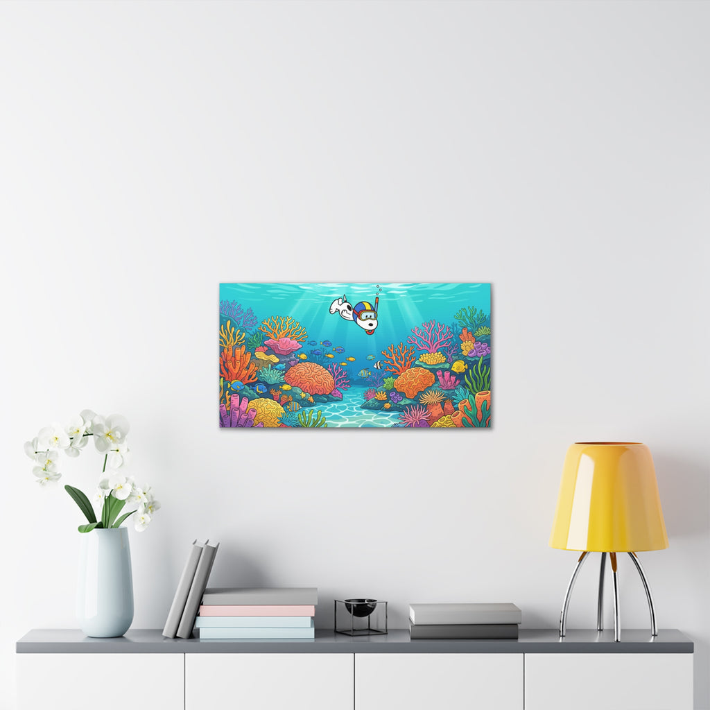 Snorkeling Dog Coral Reef Canvas
