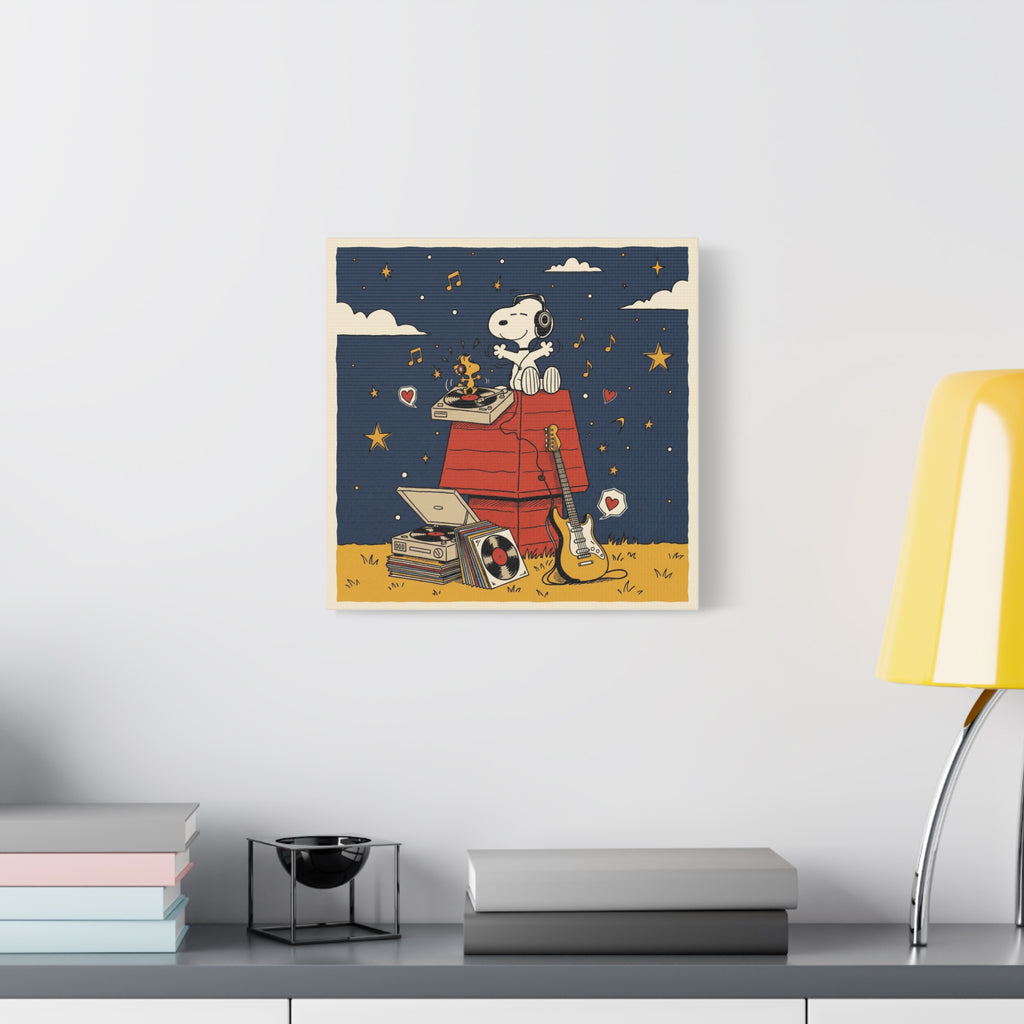 Snoopy Listening to Music Canvas