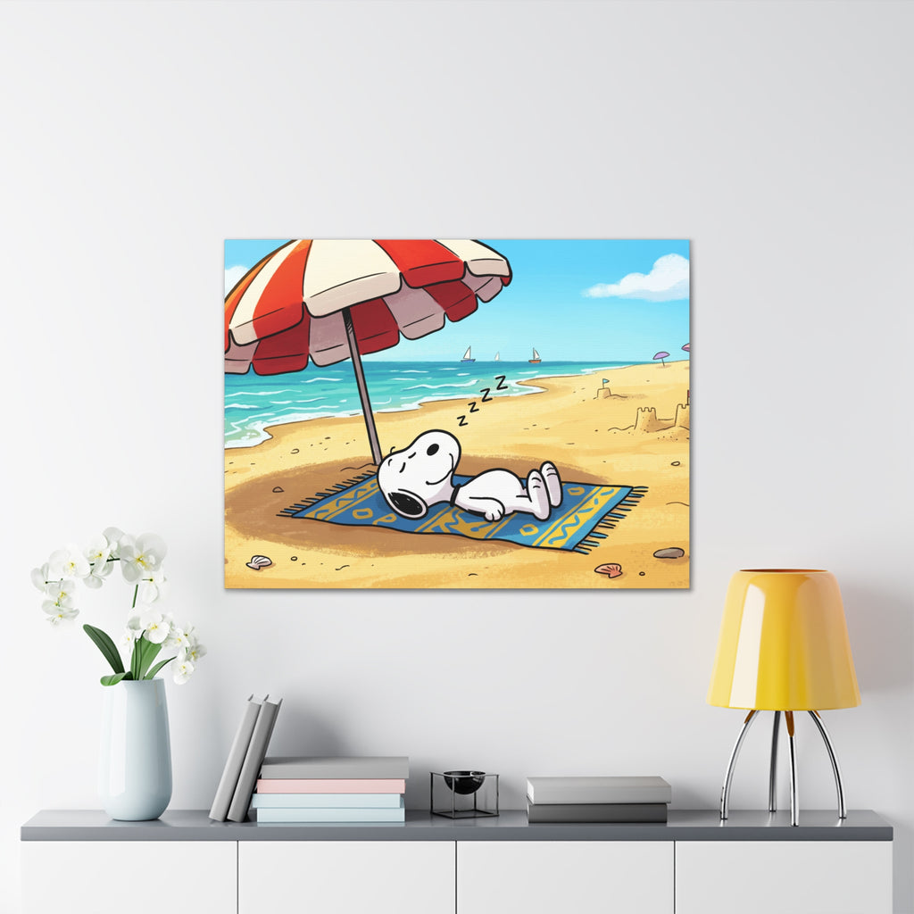 Sleeping Snoopy Beach Scene Canvas