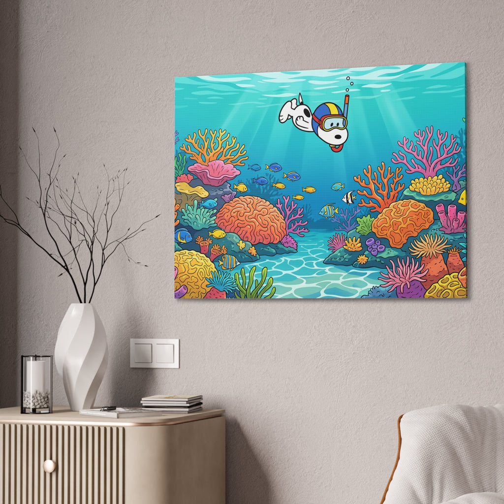 Snorkeling Dog Coral Reef Canvas