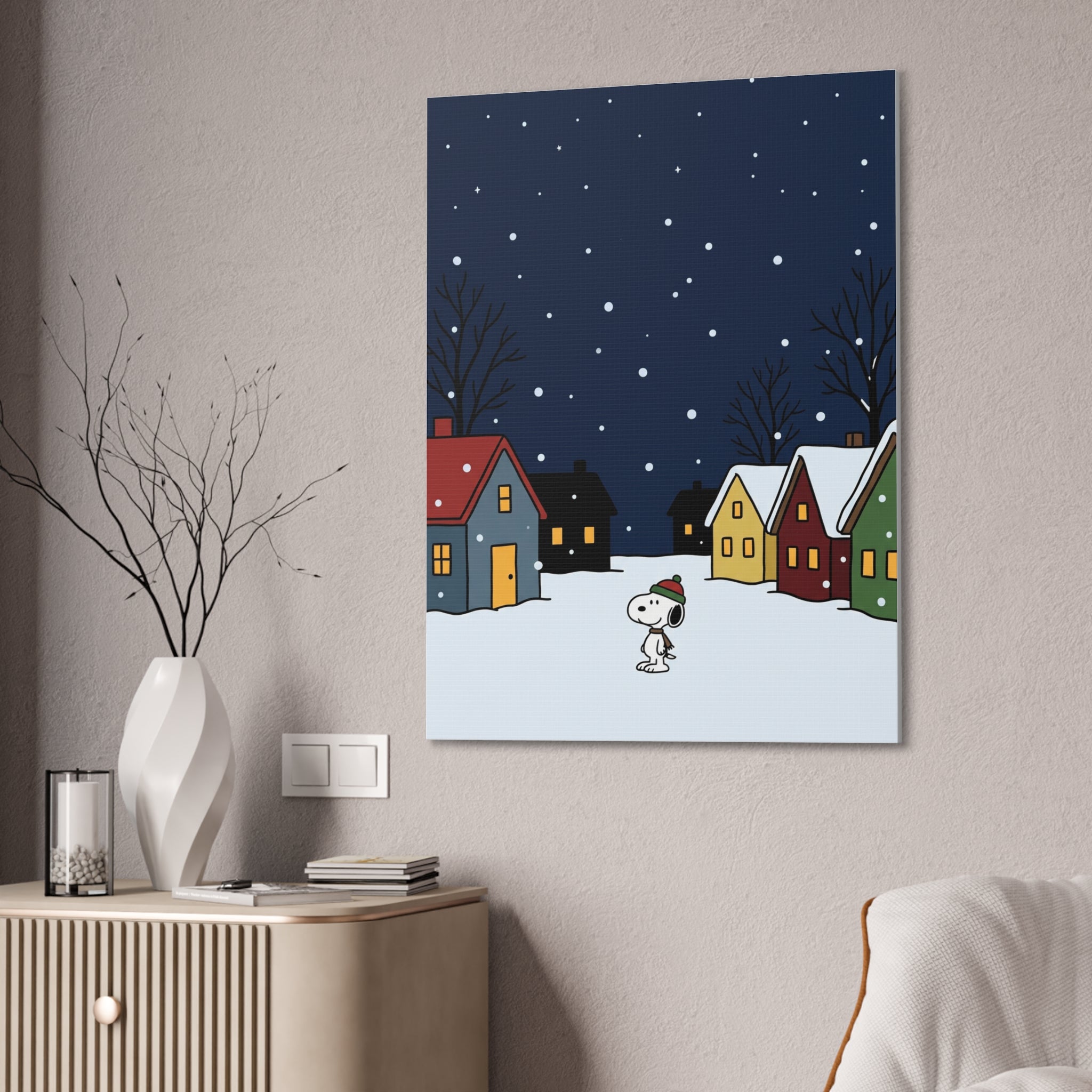Snoopy Snowy Night Canvas