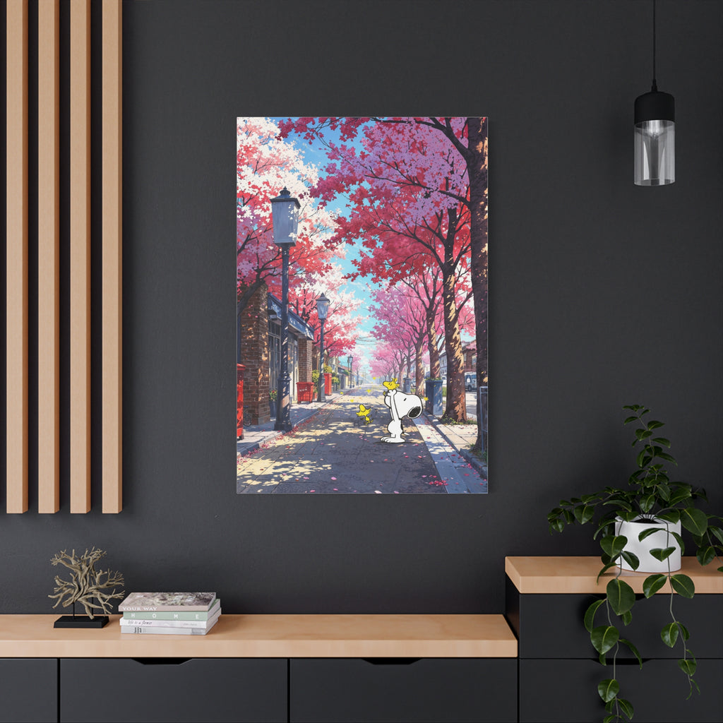 Snoopy Cherry Blossom Street Canvas