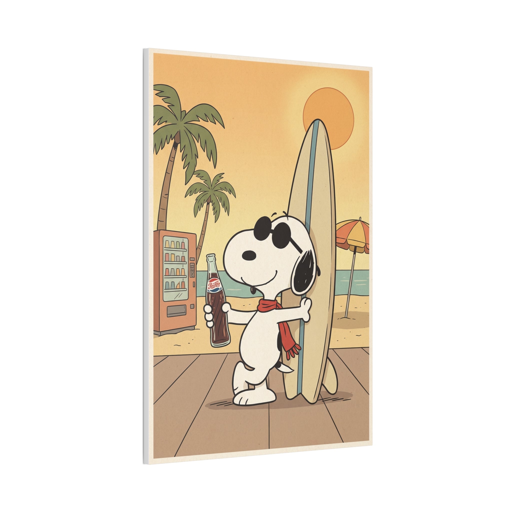 Snoopy Surfing Beach Scene Canvas