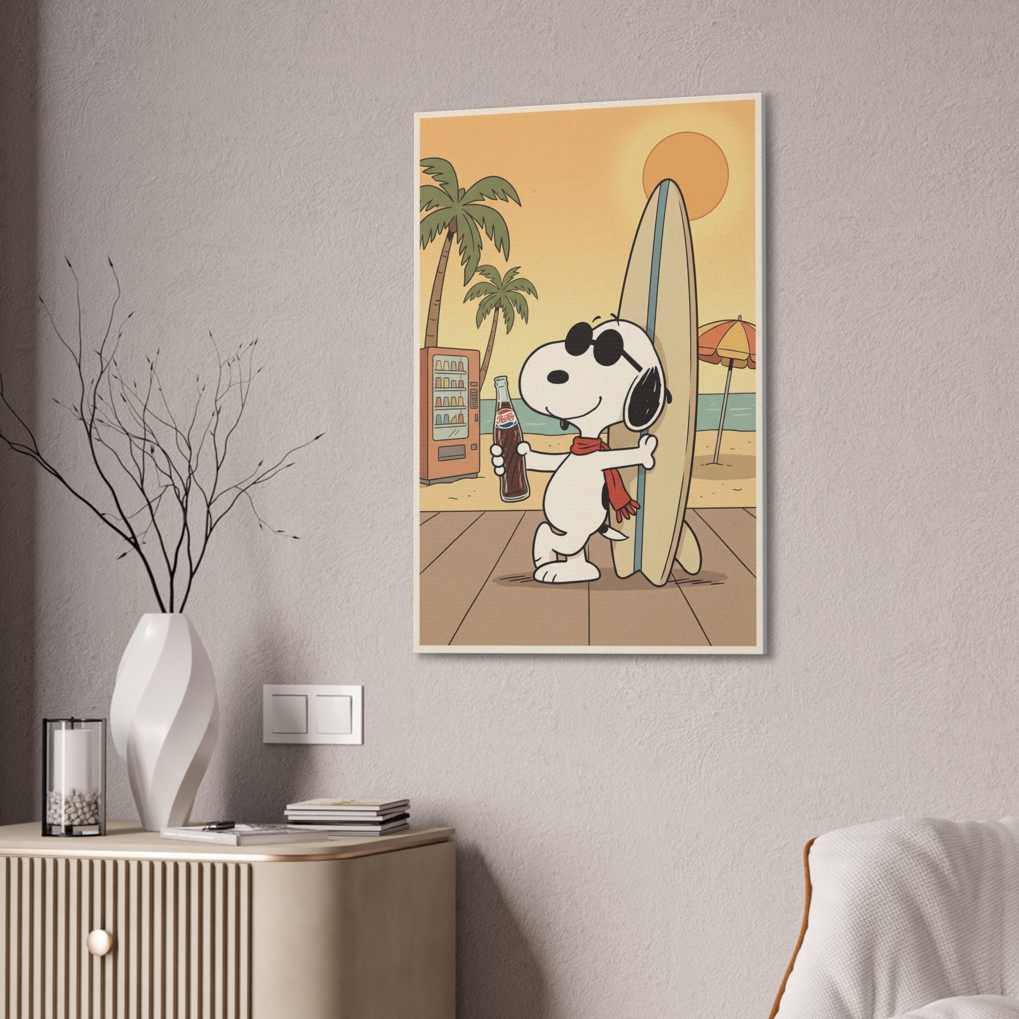 Snoopy Surfing Beach Scene Canvas