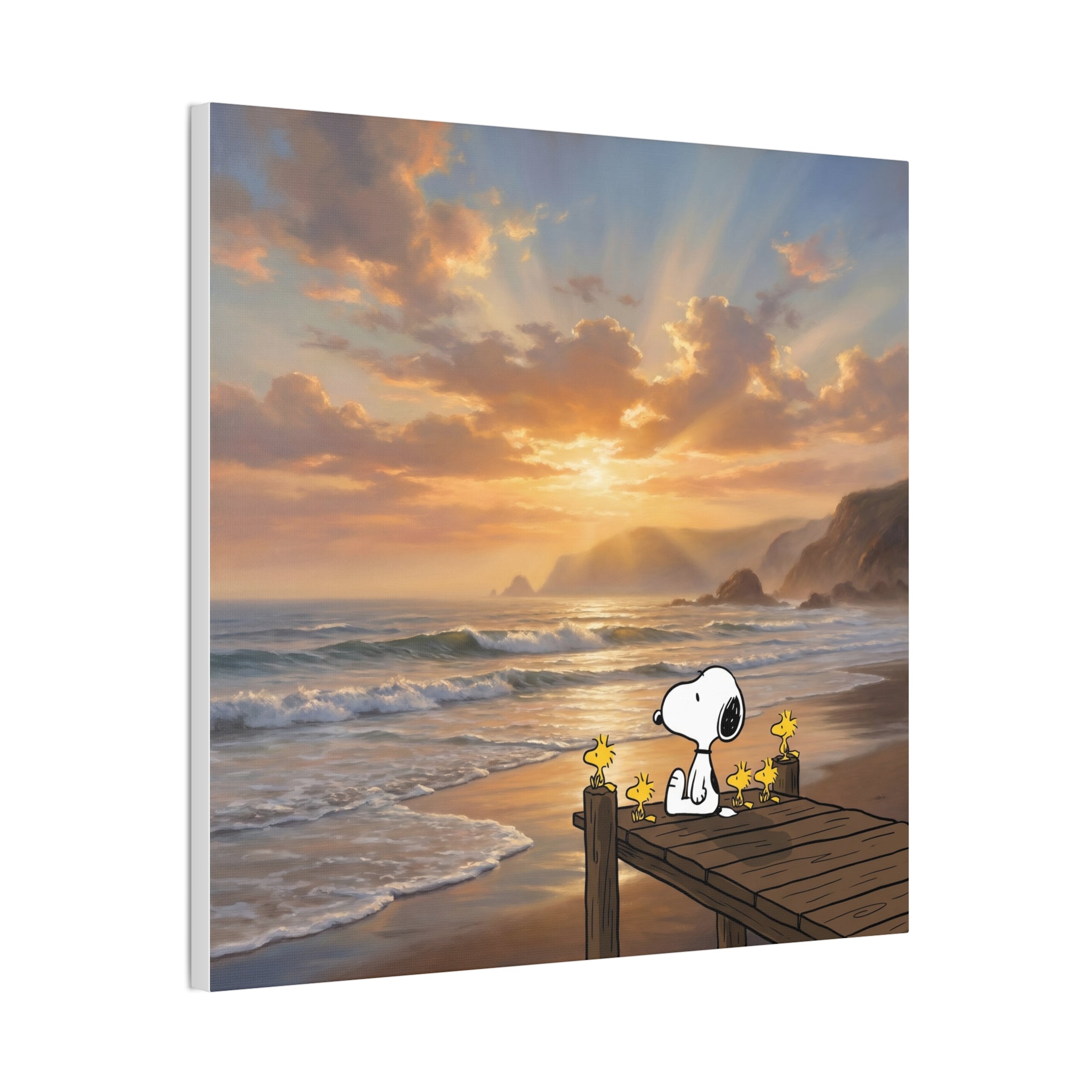 Snoopy Sunset on Pier Canvas