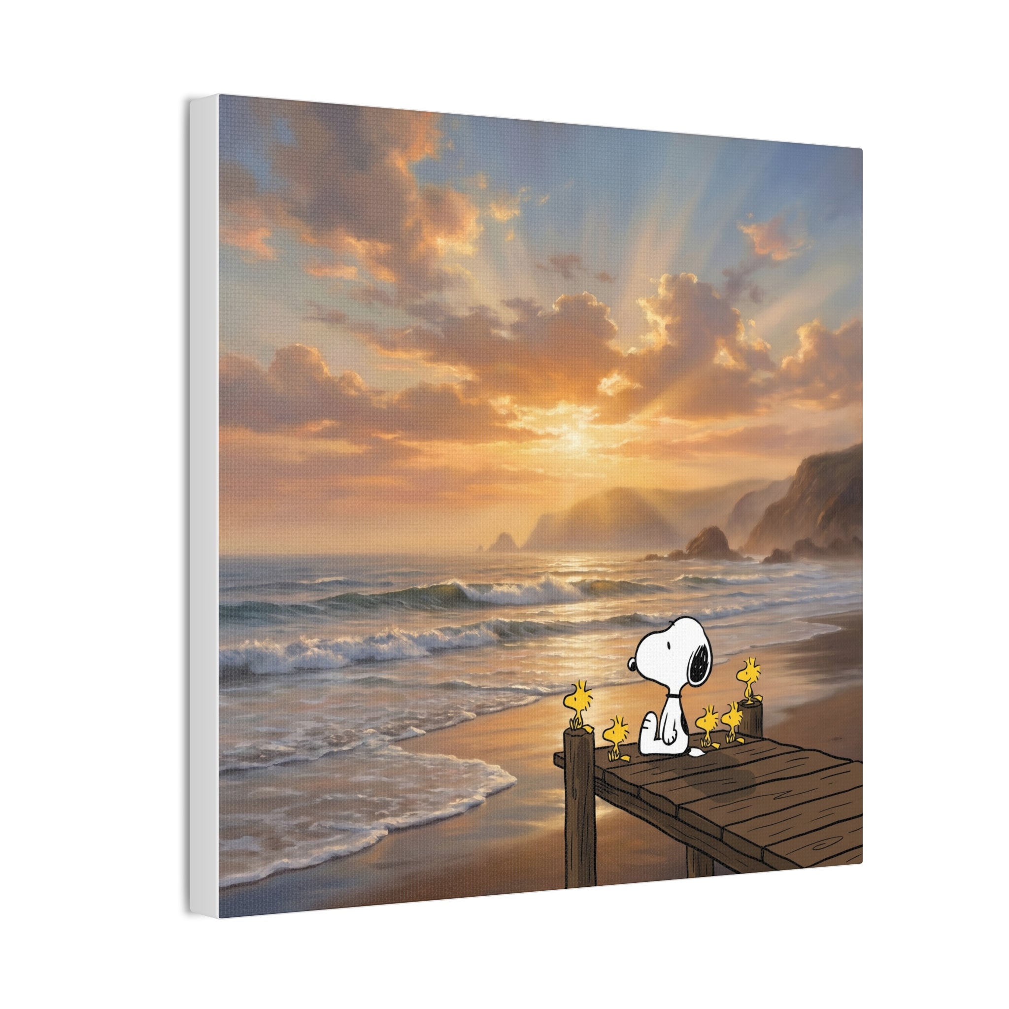 Snoopy Sunset on Pier Canvas