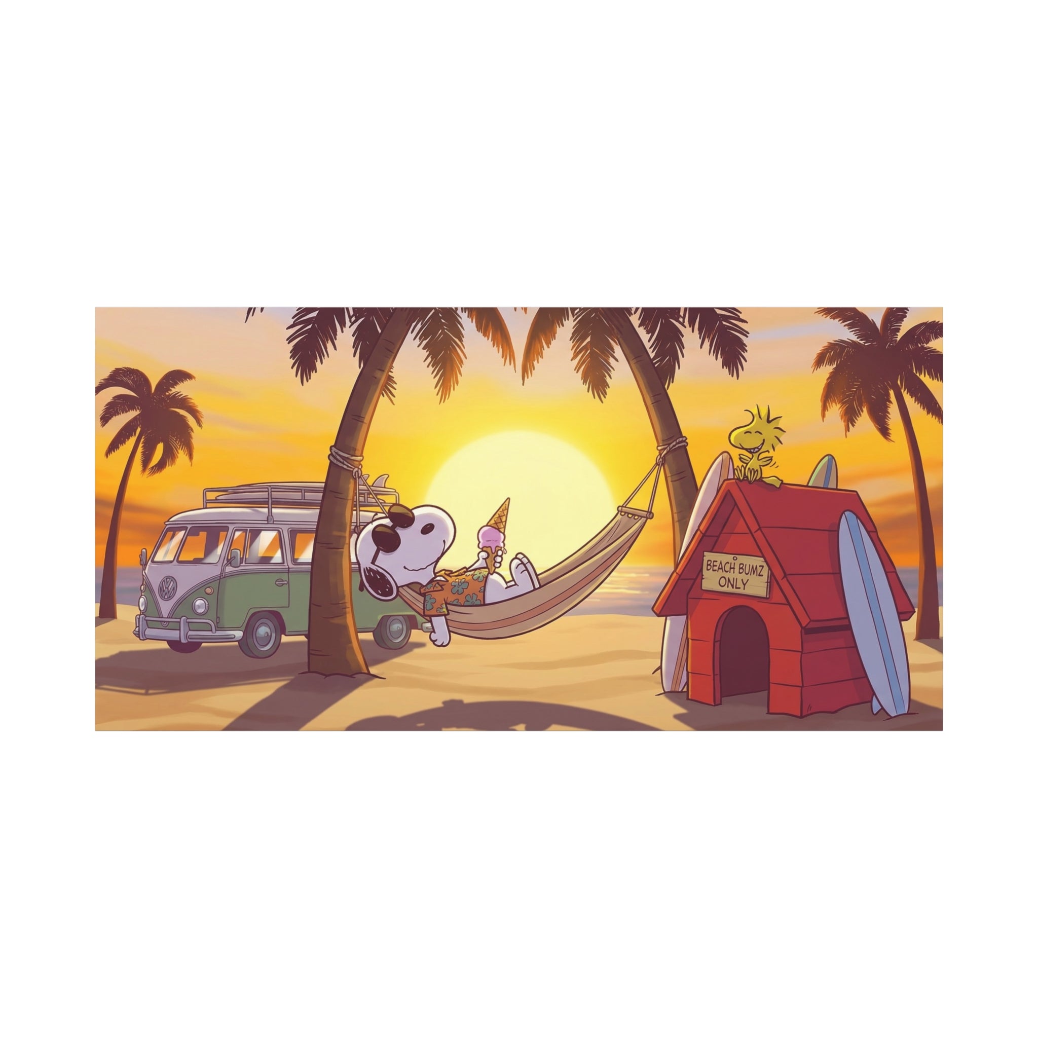 Snoopy Beach Sunset Canvas Poster