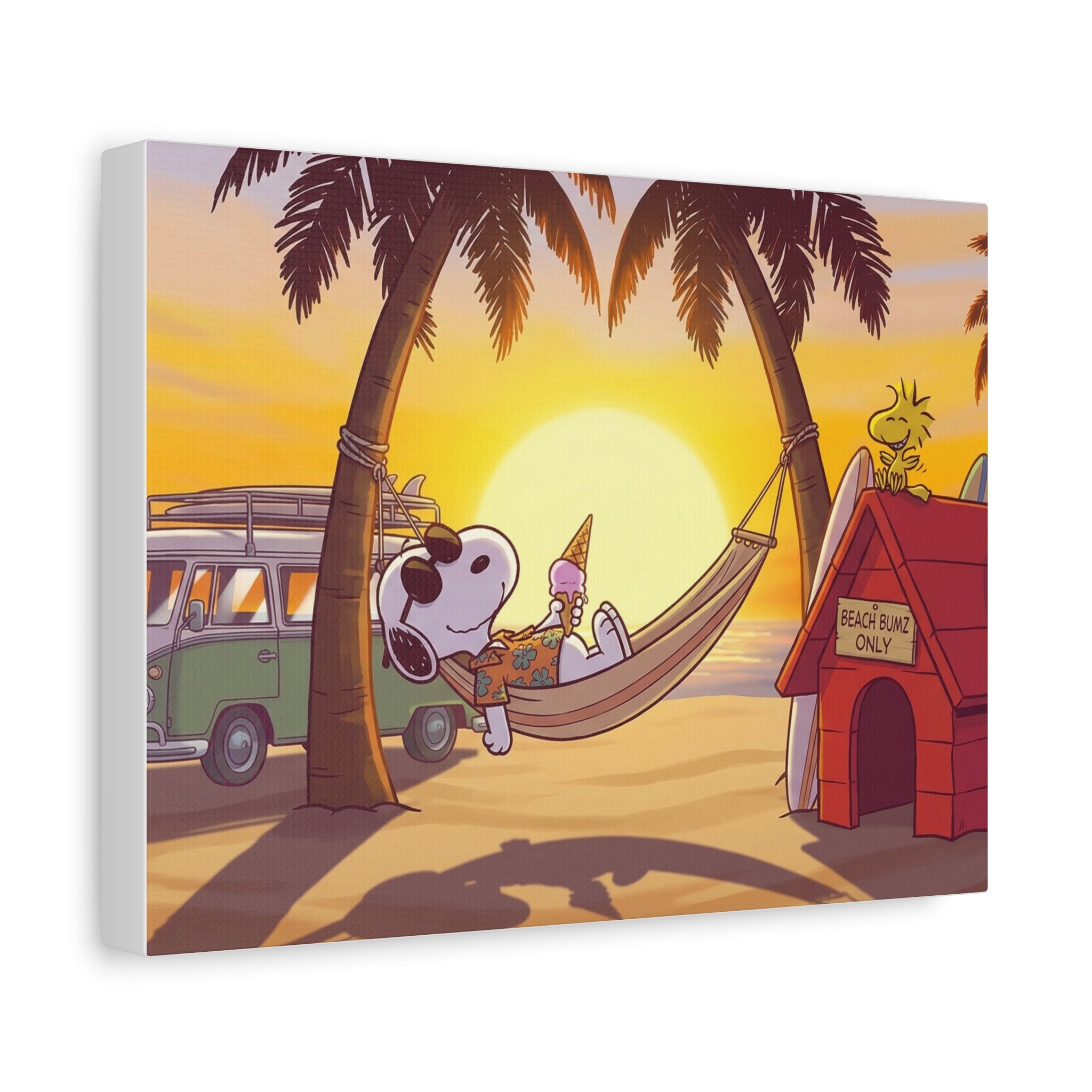 Snoopy Beach Sunset Canvas Poster