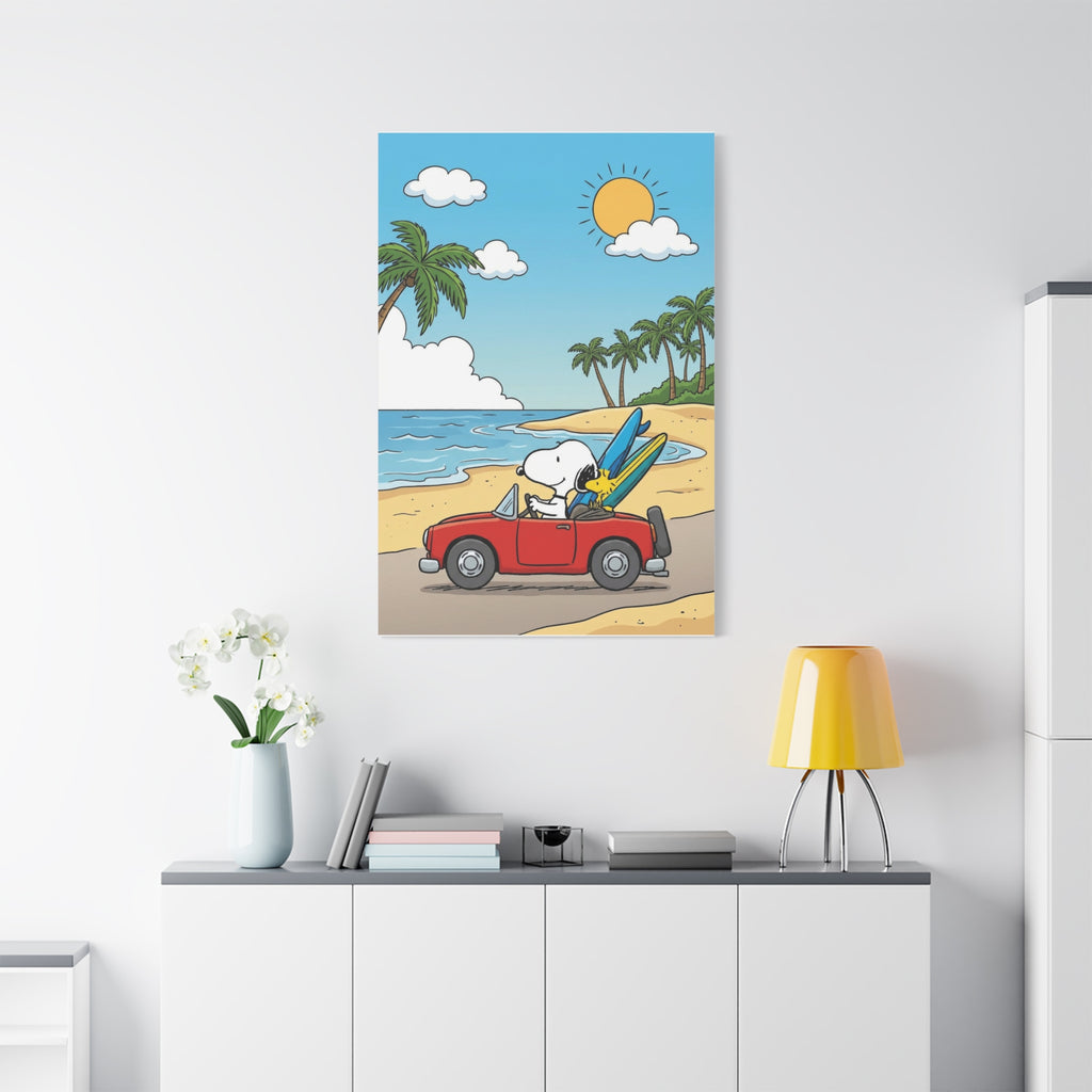 Snoopy Surfboard Beach Drive Canvas
