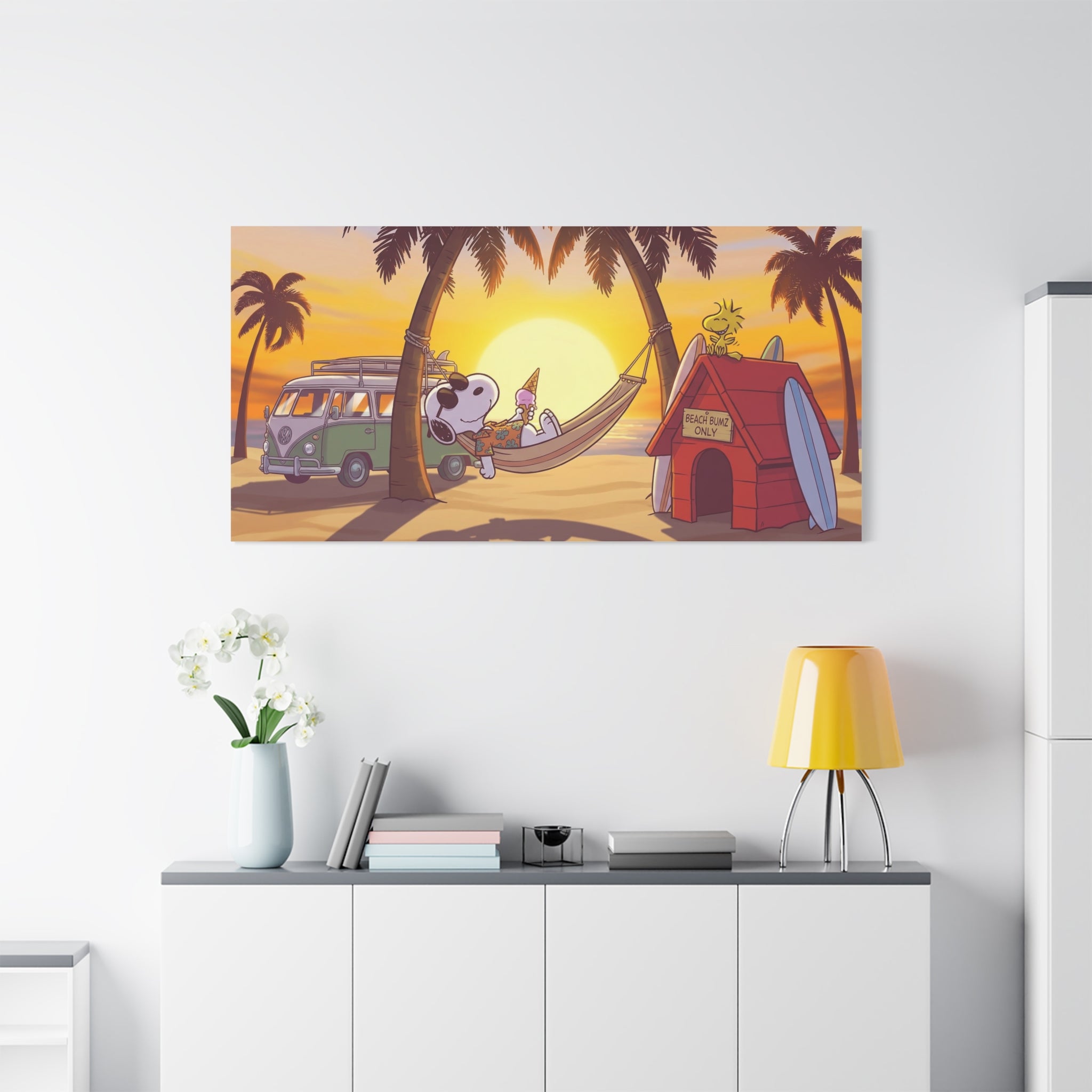 Snoopy Beach Sunset Canvas Poster