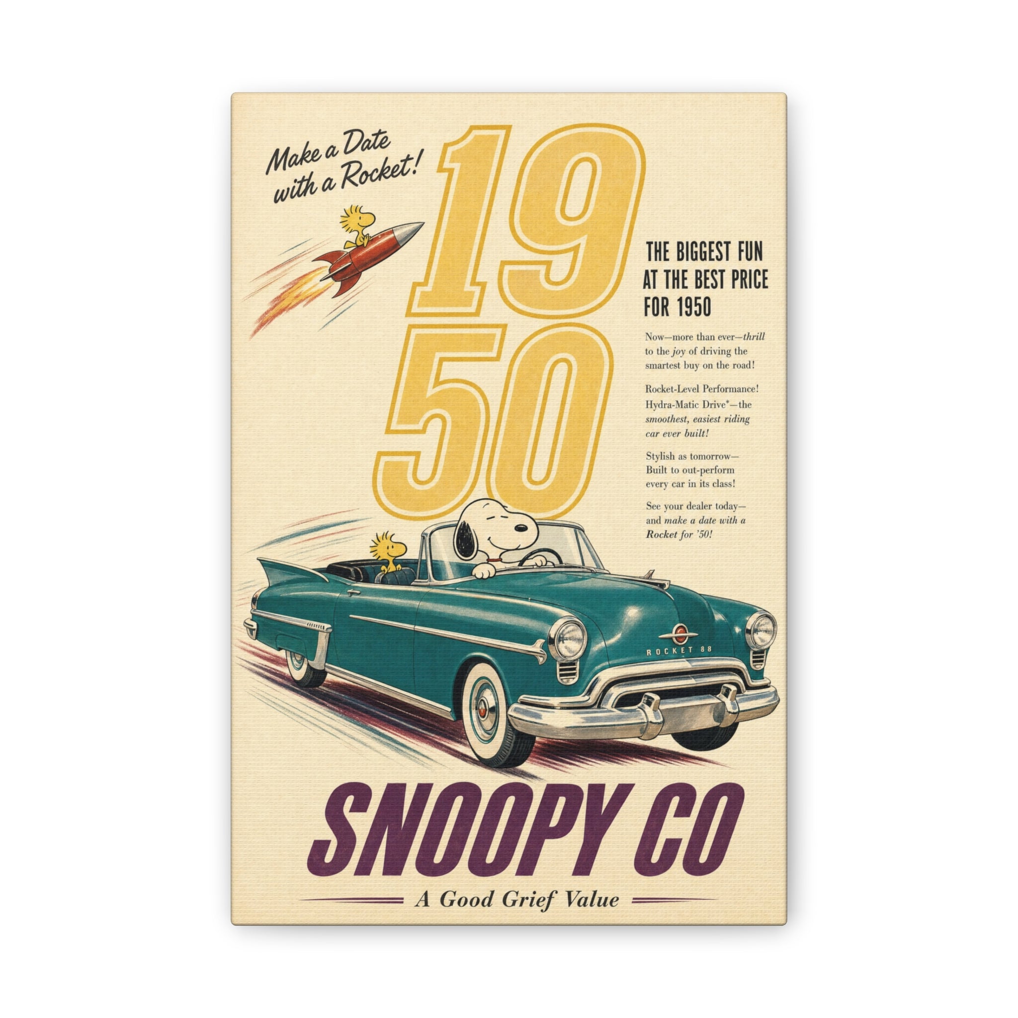 Vintage Snoopy Car Canvas