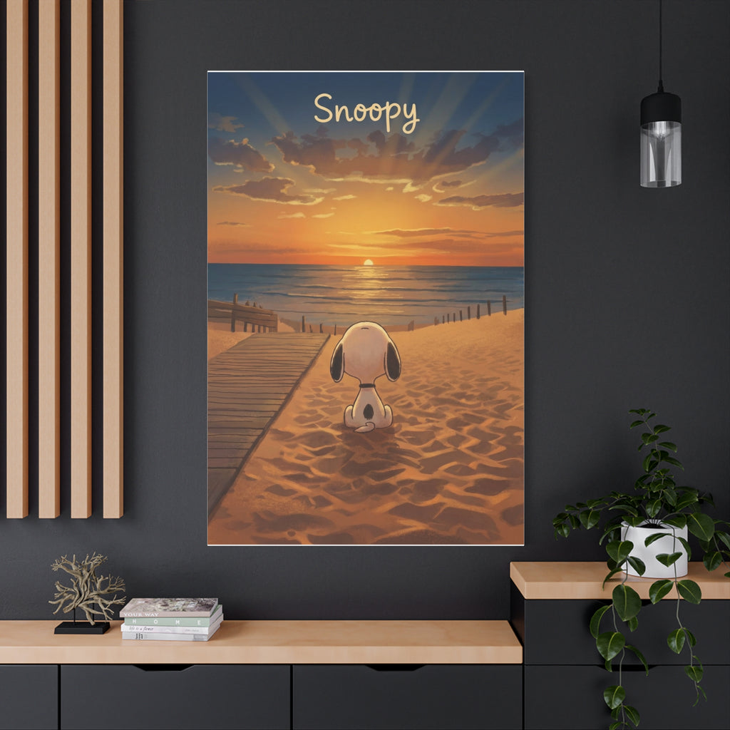 Snoopy Beach Sunset Canvas