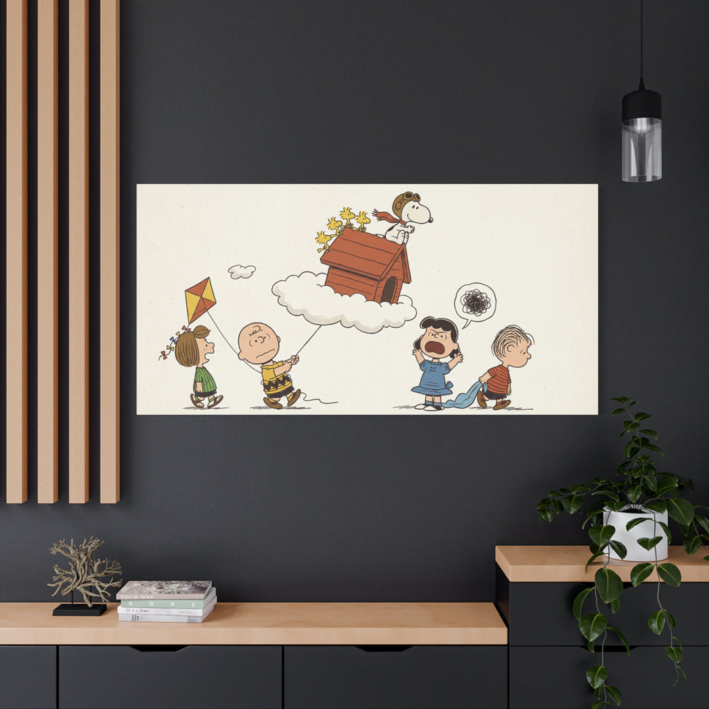 Flying Doghouse Peanuts Characters Canvas