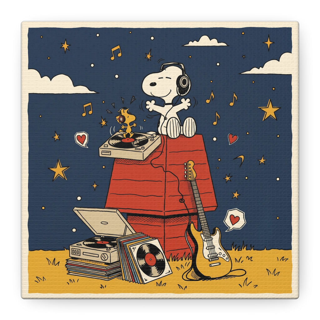 Snoopy Listening to Music Canvas